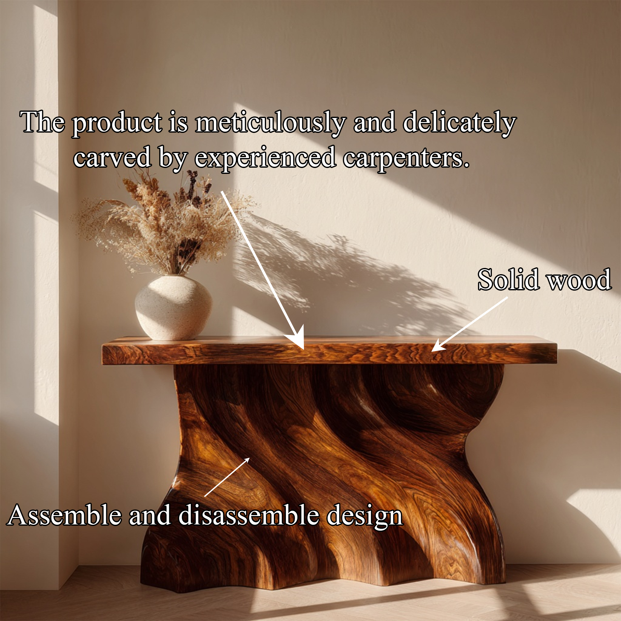 Midcentury Console Table Sculpted Wave Base Entryway Display SINLKICS404