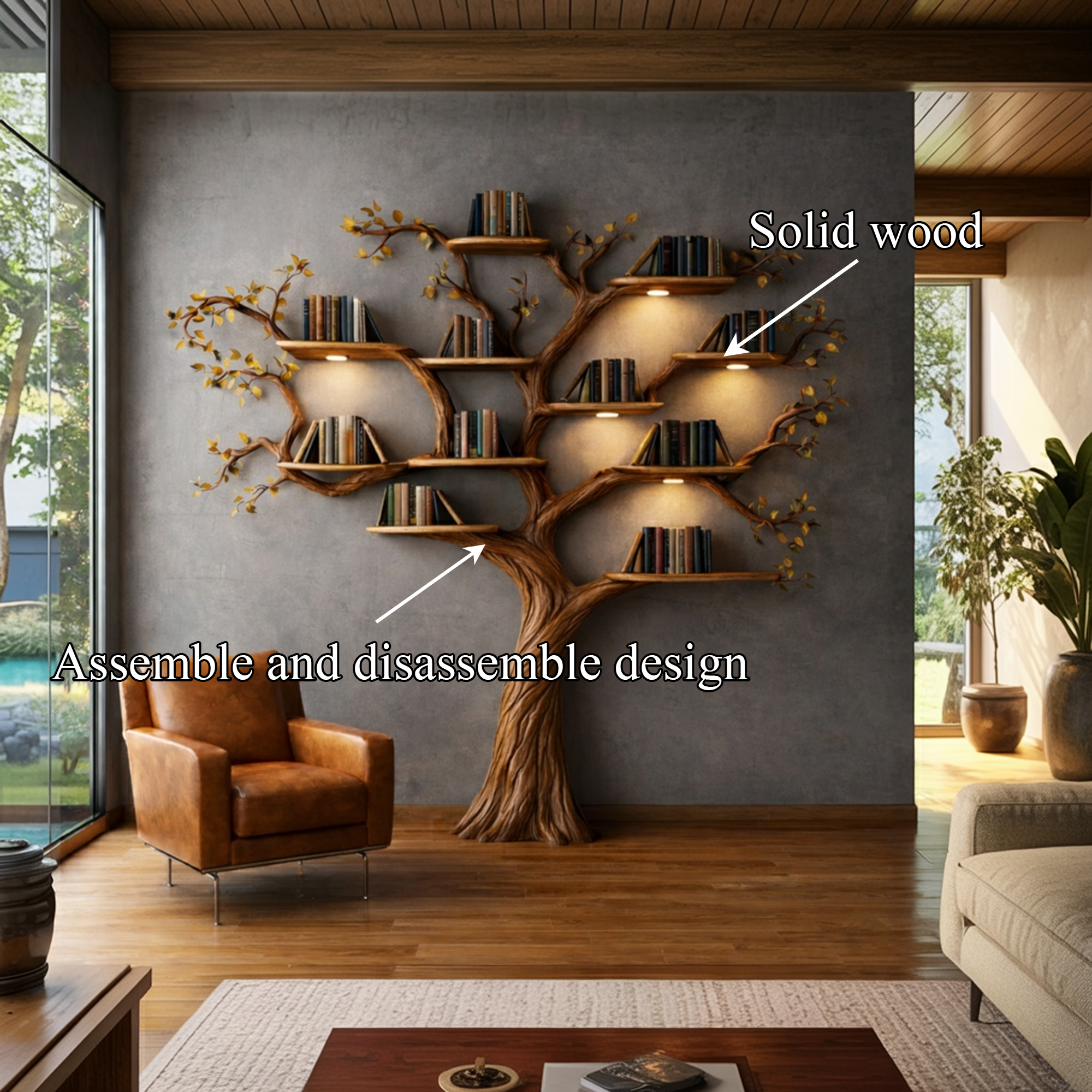 Rustic Sculptural Tree Bookshelf Living Room Interior Statement Wall Feature SINLKITB662