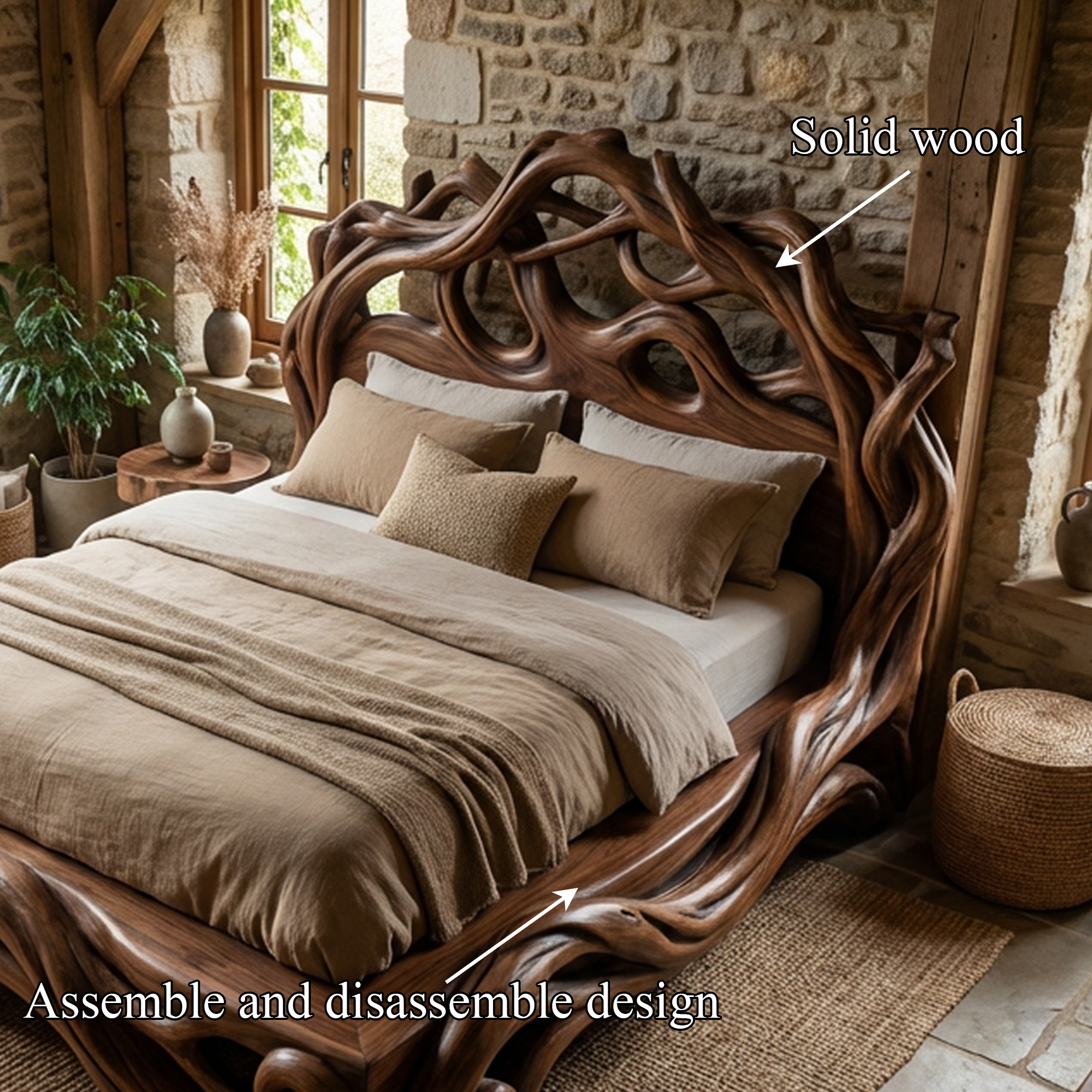 Rustic Platform Style Bed For Bedroom Or Private Room SINLKIWB103