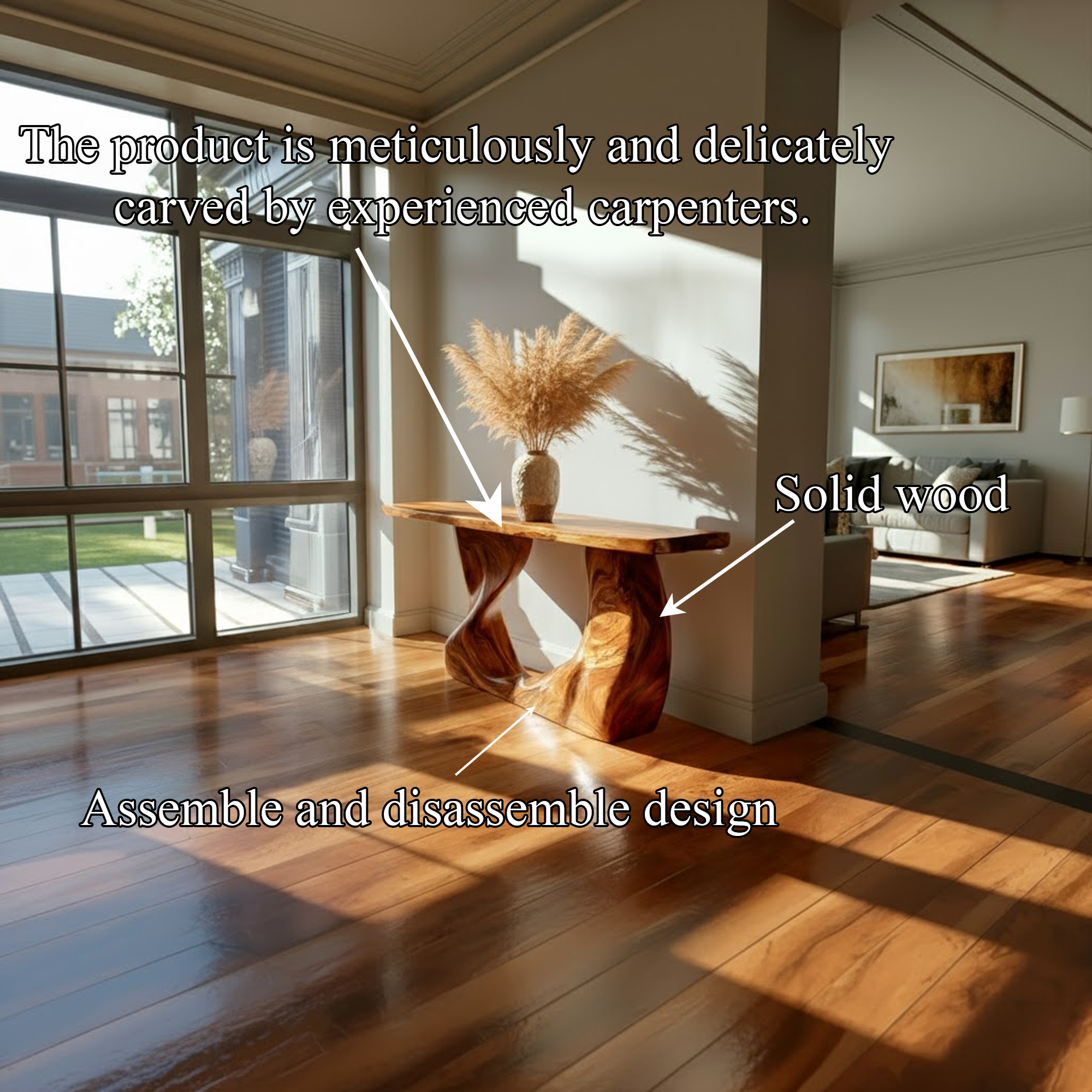 Rustic Modern Console Wavy Carved Wood Entry Hall SINLKICS406