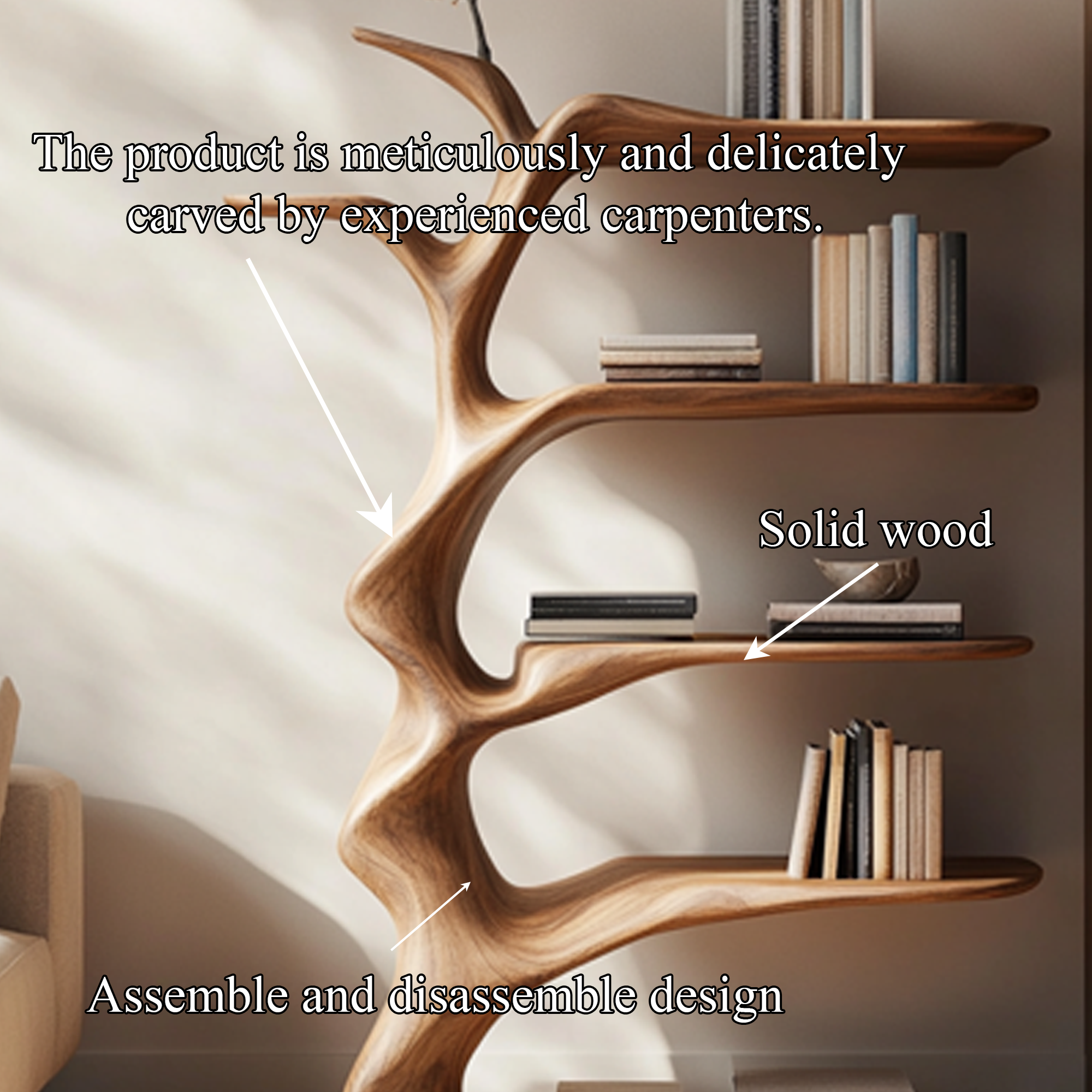 Rustic Sculptural Curved Storage Shelf Solid Wood Living Room Interior Statement Furniture SINLKISC449