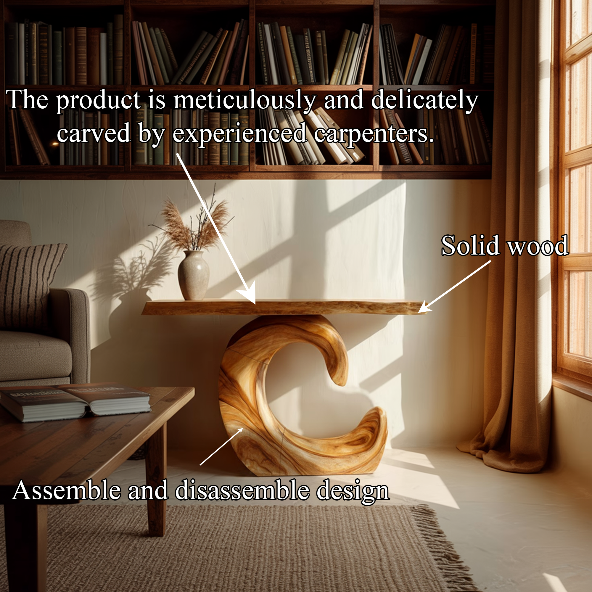 Mid Century Console Table Sculpted C-Base Reading Nook SINLKICS408