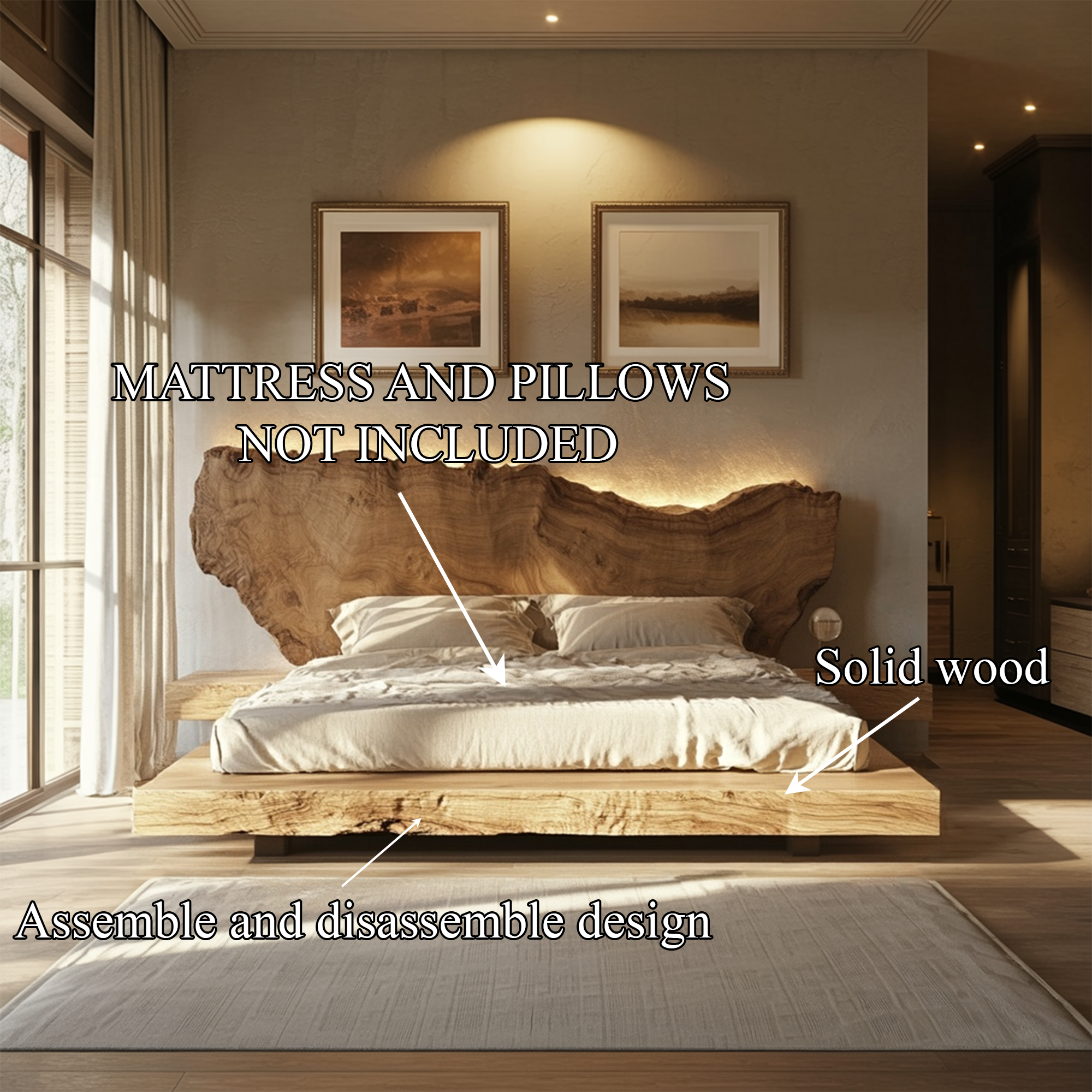 Mid Century Organic Wood Bed Bedroom SINLKIWB081