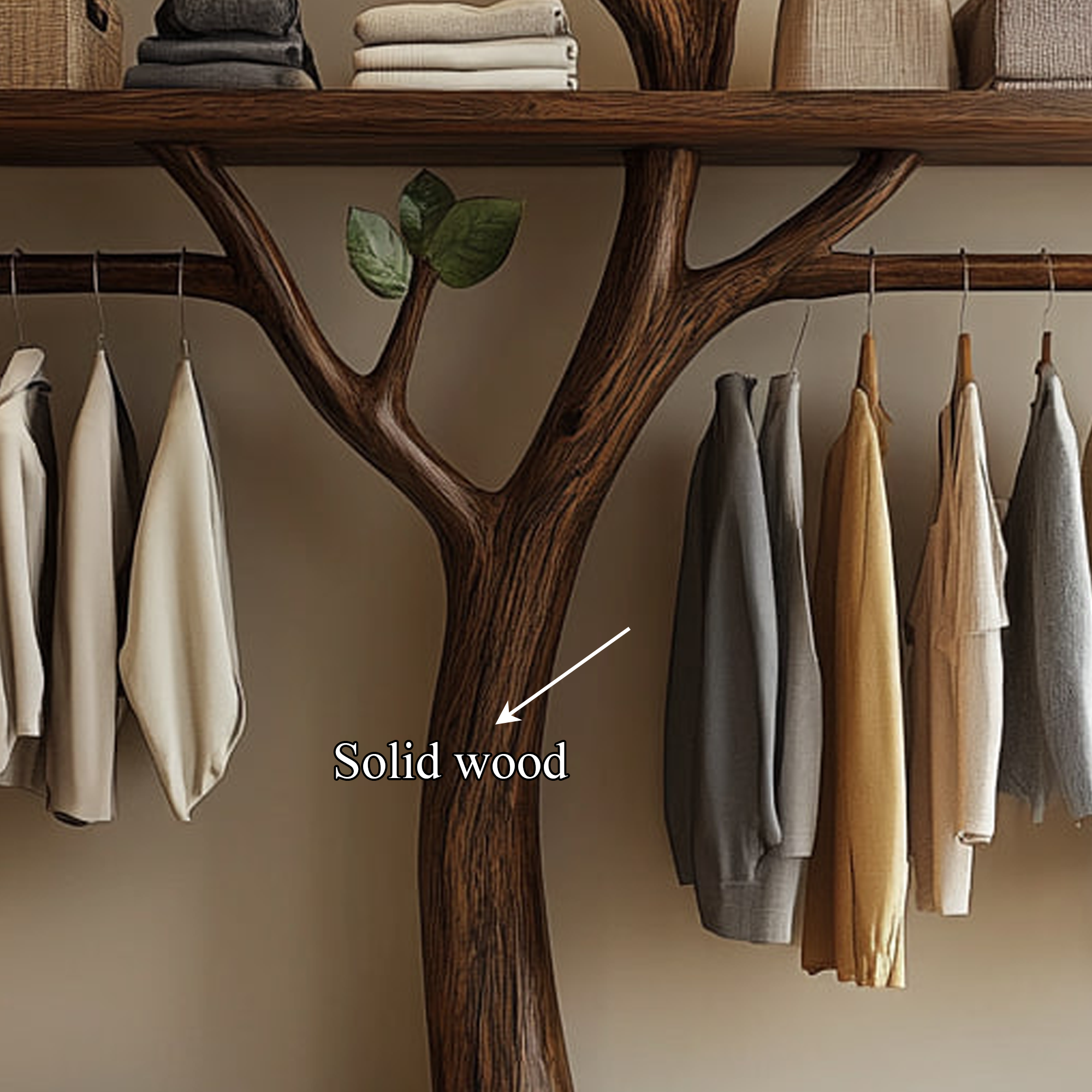 Minimalist Solid Wood Tree Wardrobe Rack Modern Look Bedroom SINLKITCR048