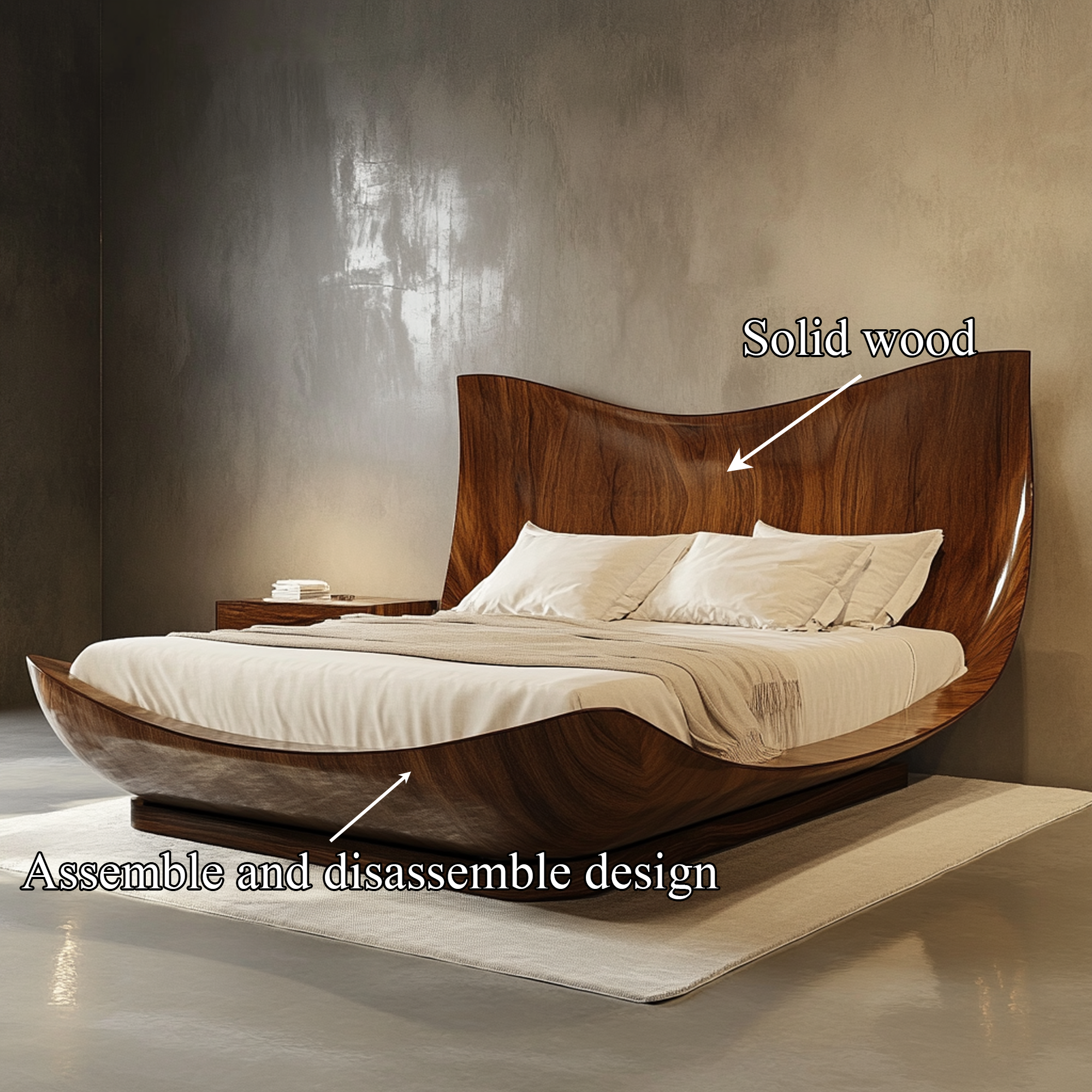 Mid Century Solid Wood Bed Bedroom SINLKIWB075