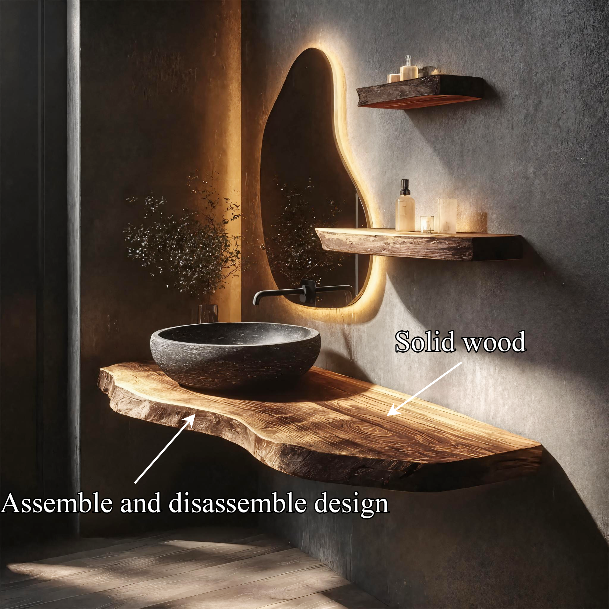 Natural Wood Bathroom Vanity Floating Shelf Countertop Stand SINLKIBRV252