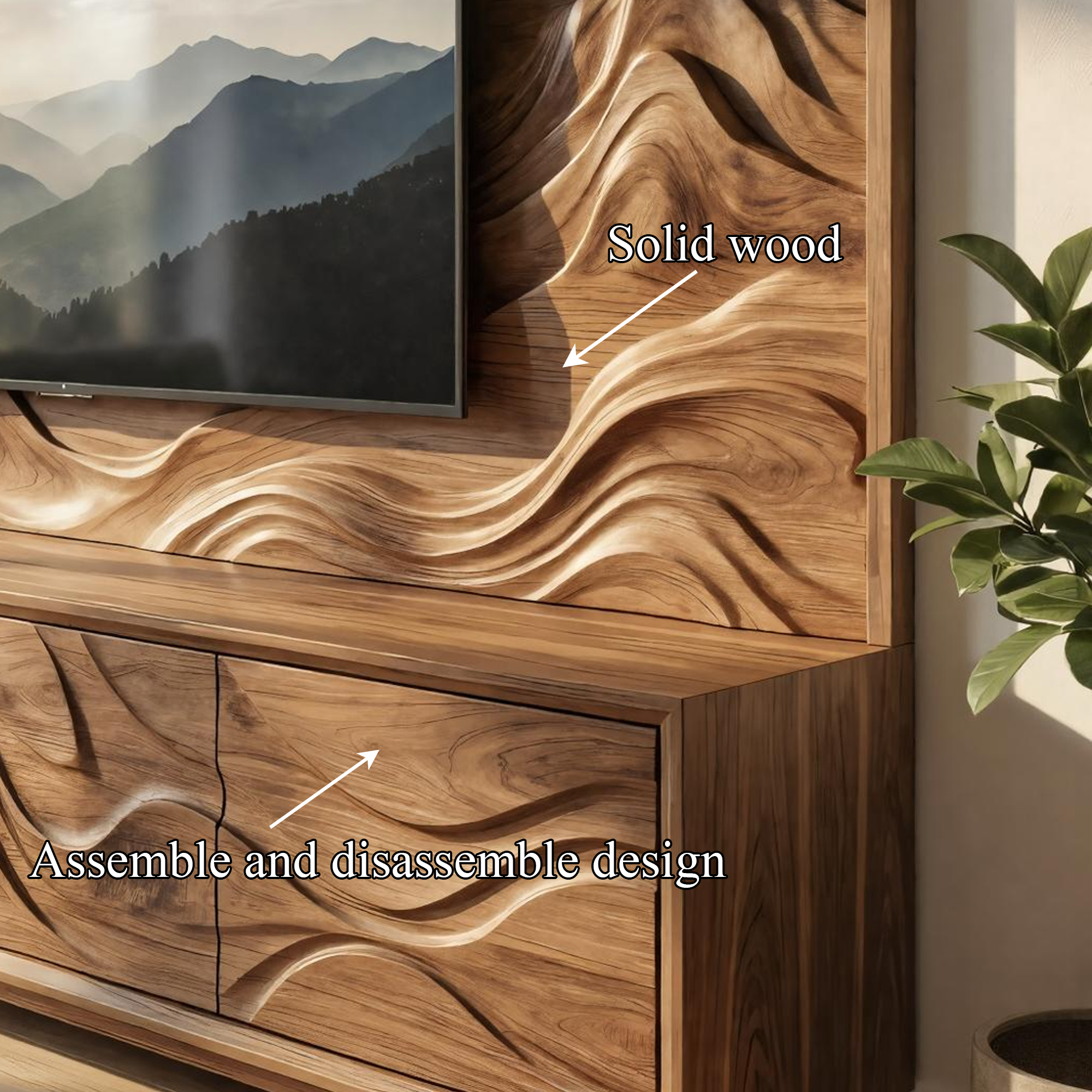 Organic Sculptural TV Cabinet And Wood Wall Panel Set Living Room SINLKISC501