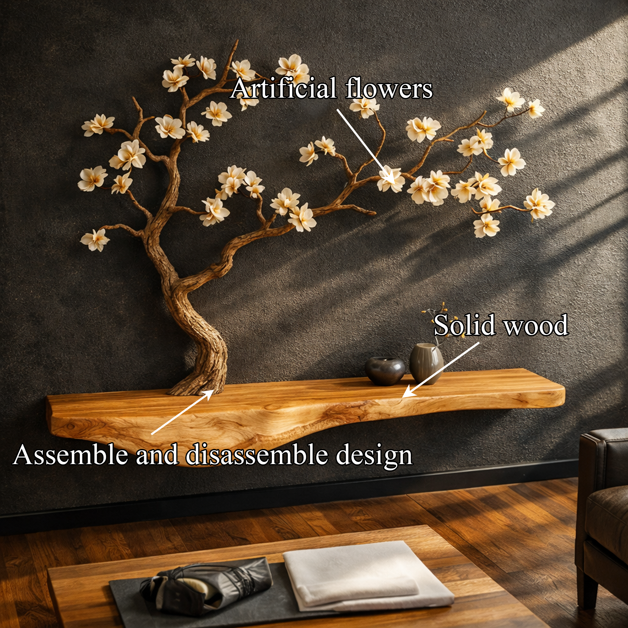 Rustic Tree Inspired Wall Shelf Solid Wood For Japandi Style Room SINLKIFL257