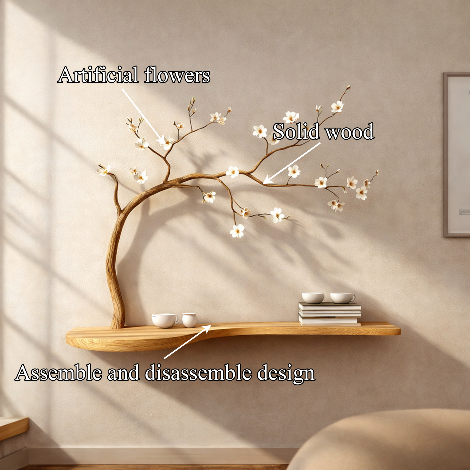 Rustic Sculptural Tree Shelf Wall Decor Handmade Wood For Living Room SINLKIFL246