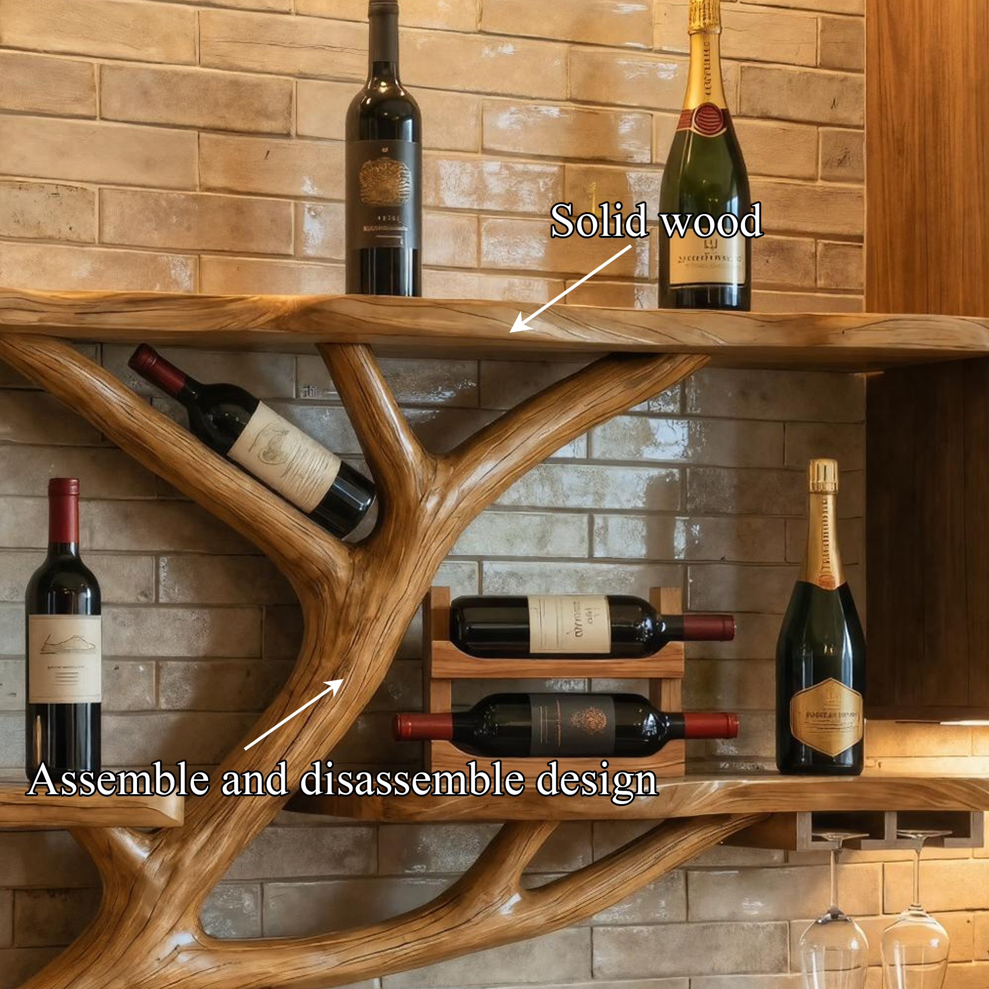 Modern Wooden Wine Rack Wall Mounted Shelf For Kitchen Dining Room Home Bar SINLKIWR007