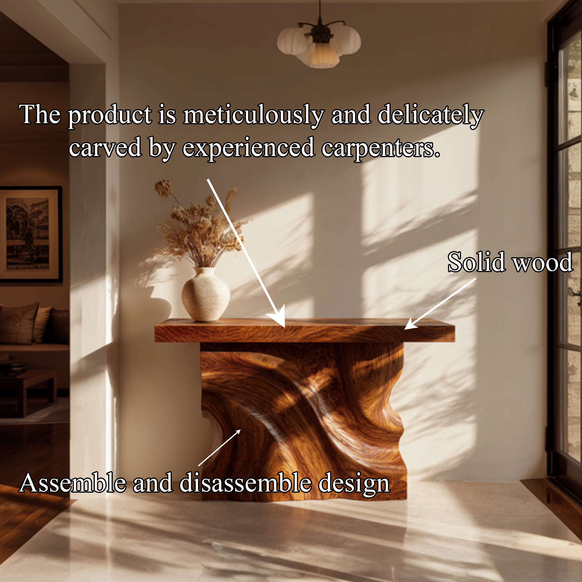 Rustic Console Table Sculpted Wave Base Entryway Display SINLKICS405