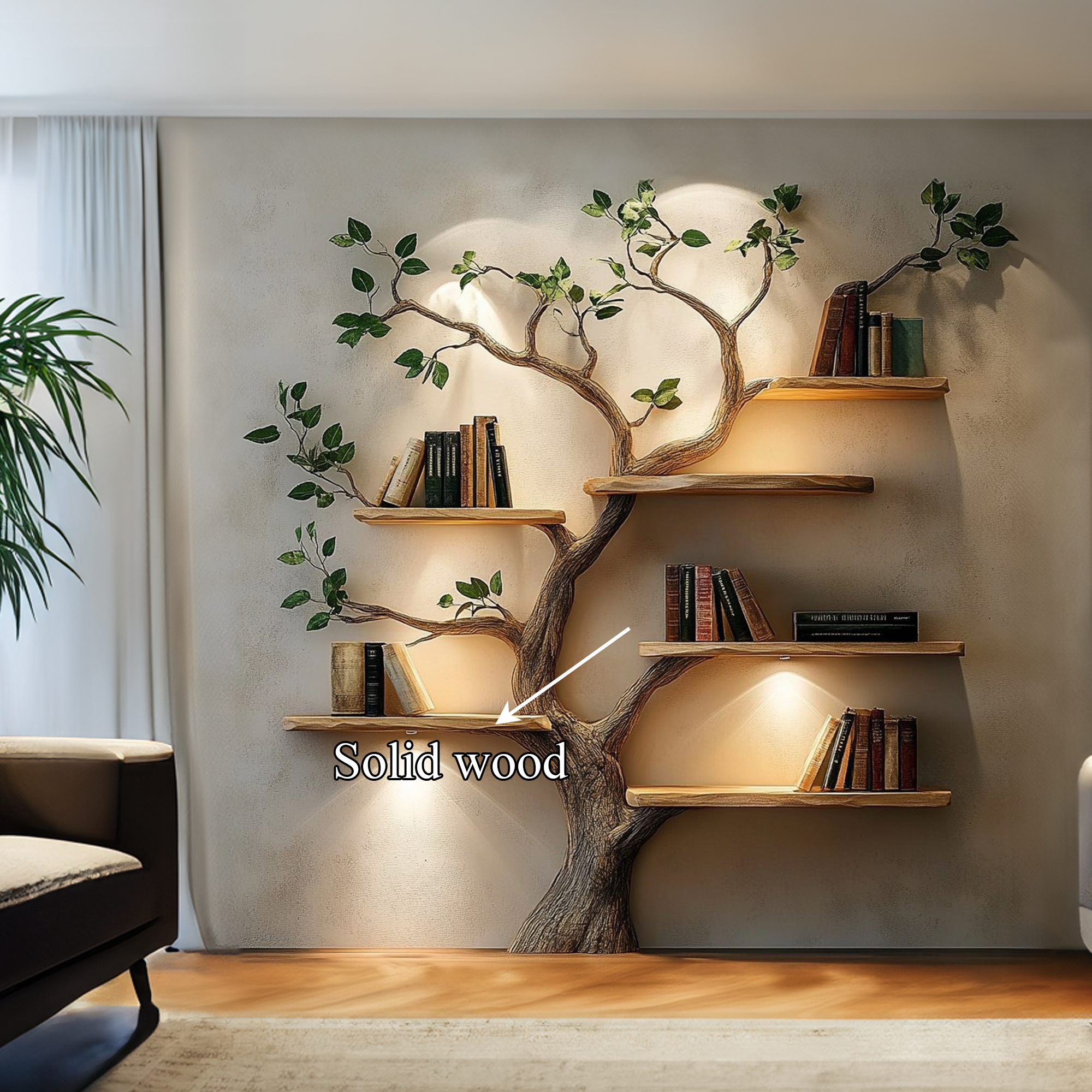 Rustic Solid Wood Tree Bookshelf For Living Room Wall Decor SINLKITB532