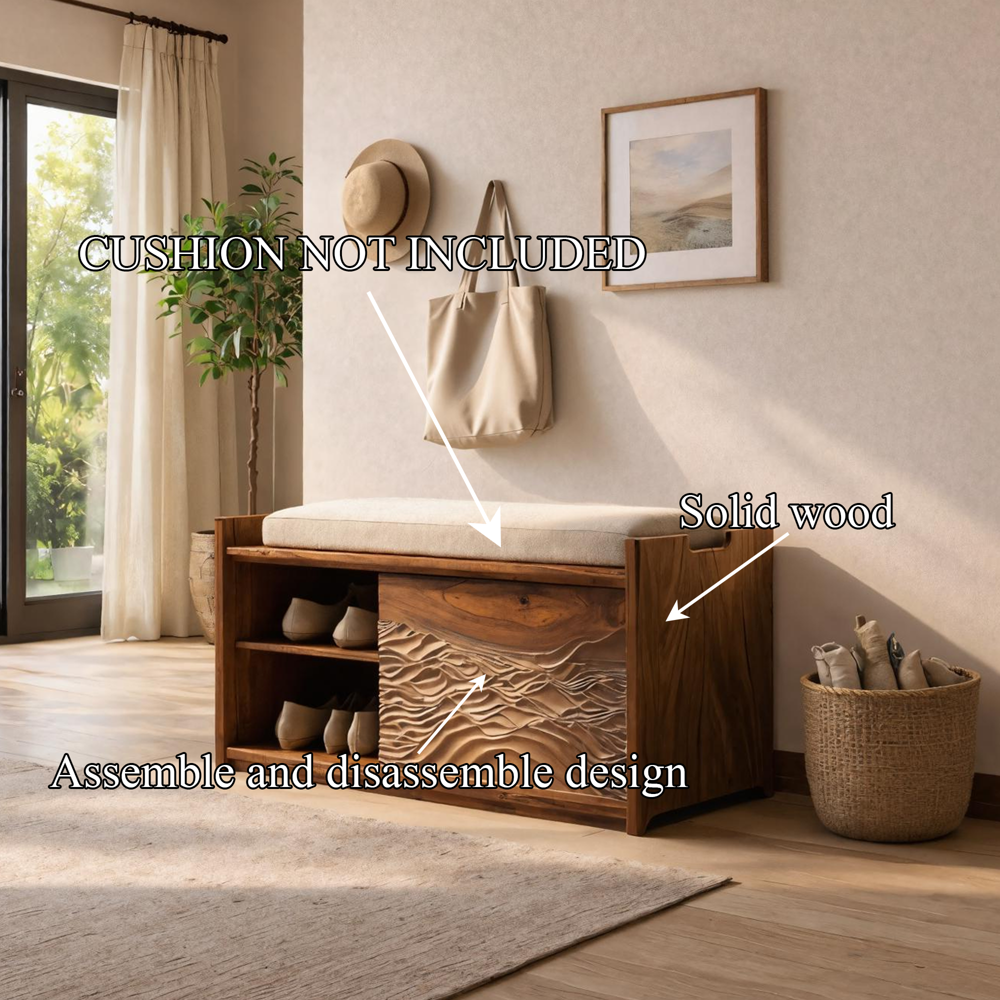 Rustic Sculptural Storage Bench For Bedroom And Resting Area SINLKISB085