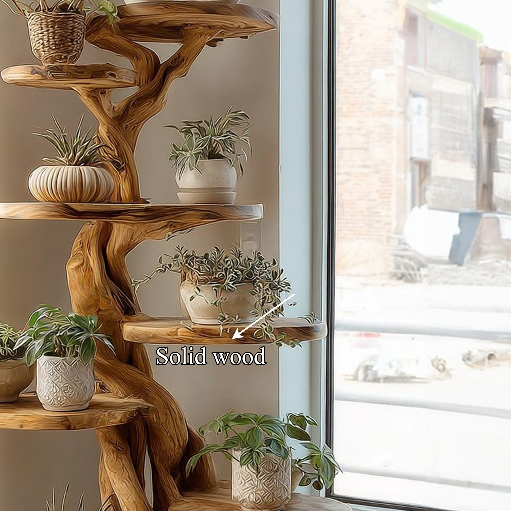 Rustic Tree Plant Shelf Natural Interior Design Home Decor SINLKITT079