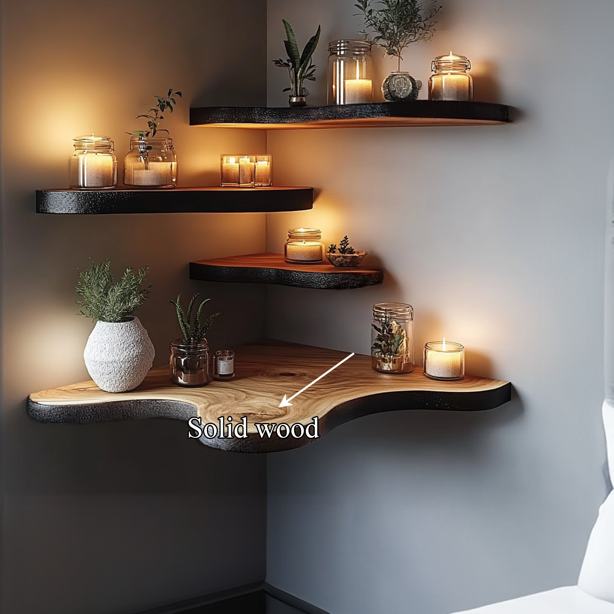 Rustic Live Edge Floating Corner Shelf Handmade For Cozy Home Decor SINLKIFL310