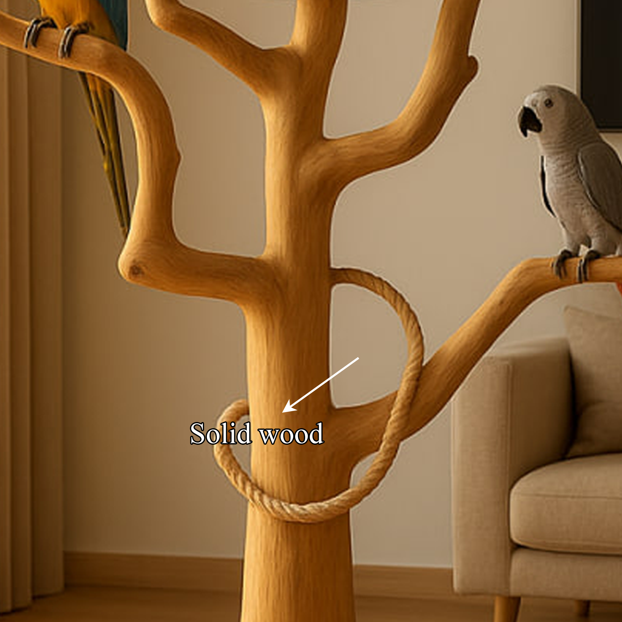 Rustic Wooden Bird Tree Stand Living Room Pet Furniture SINLKITT066