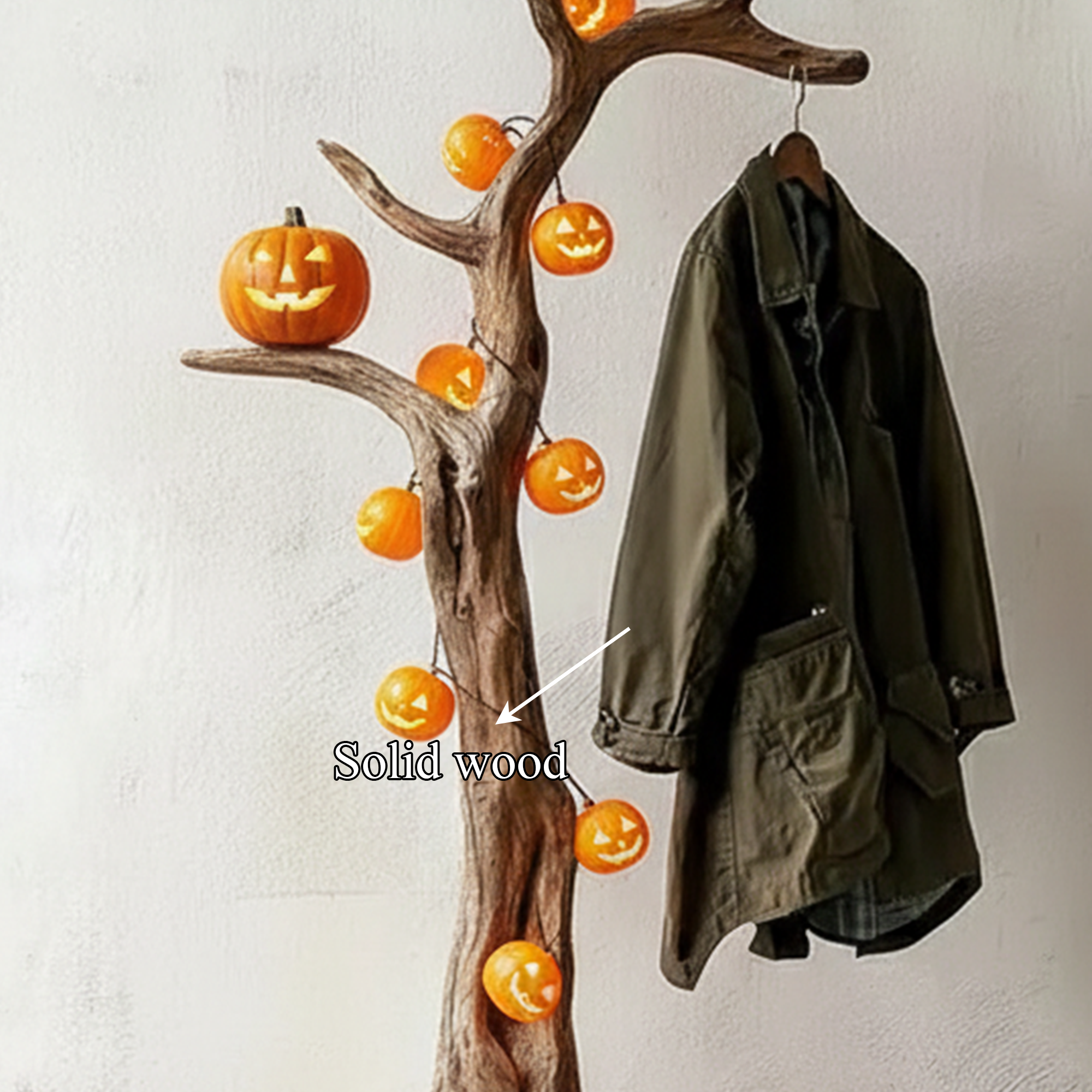 Halloween Rustic Wall Coat Rack Natural Wood Branch Living Room Decor SINLKIHW055