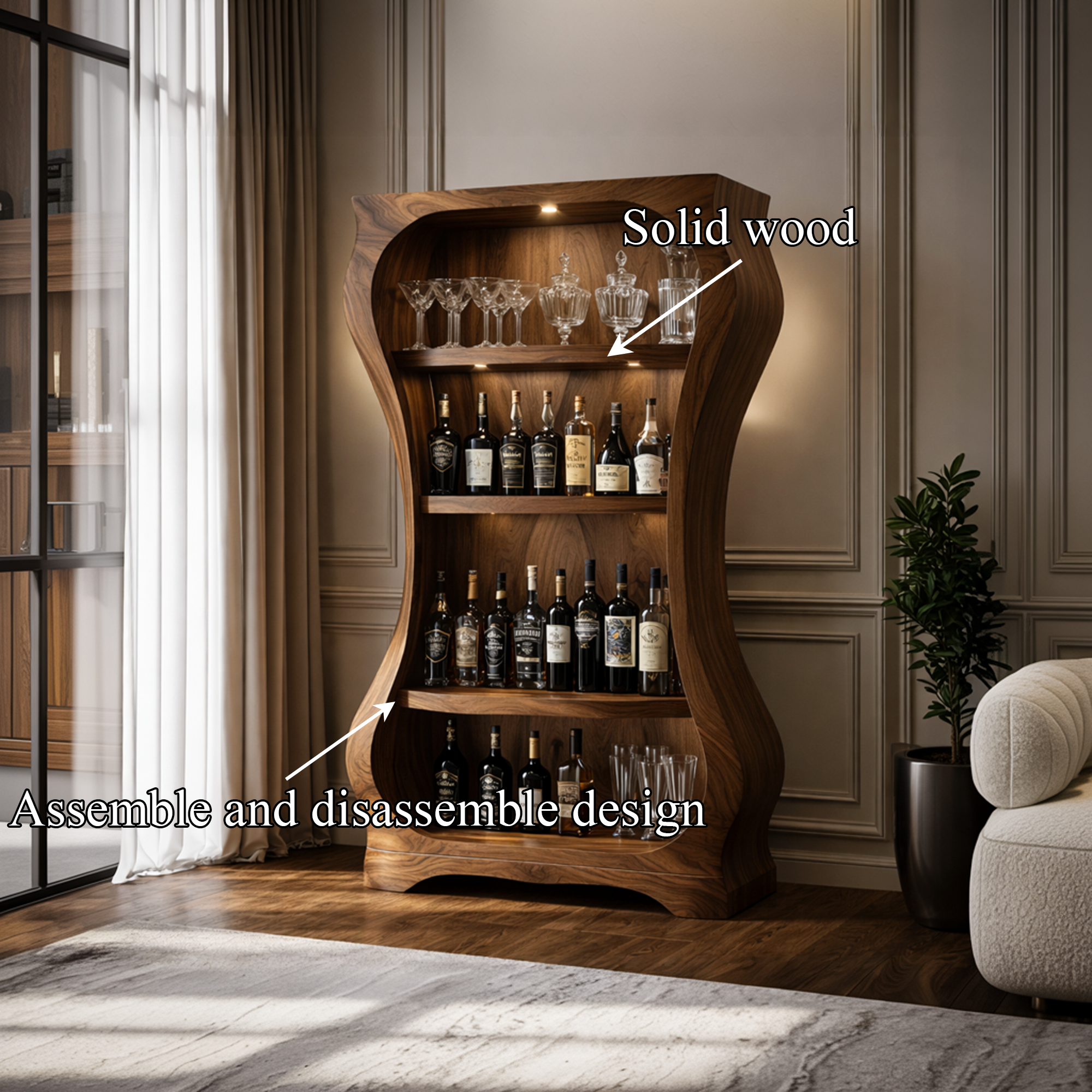 Sculptural Wood Wine Display Cabinet Interior SINLKISC452