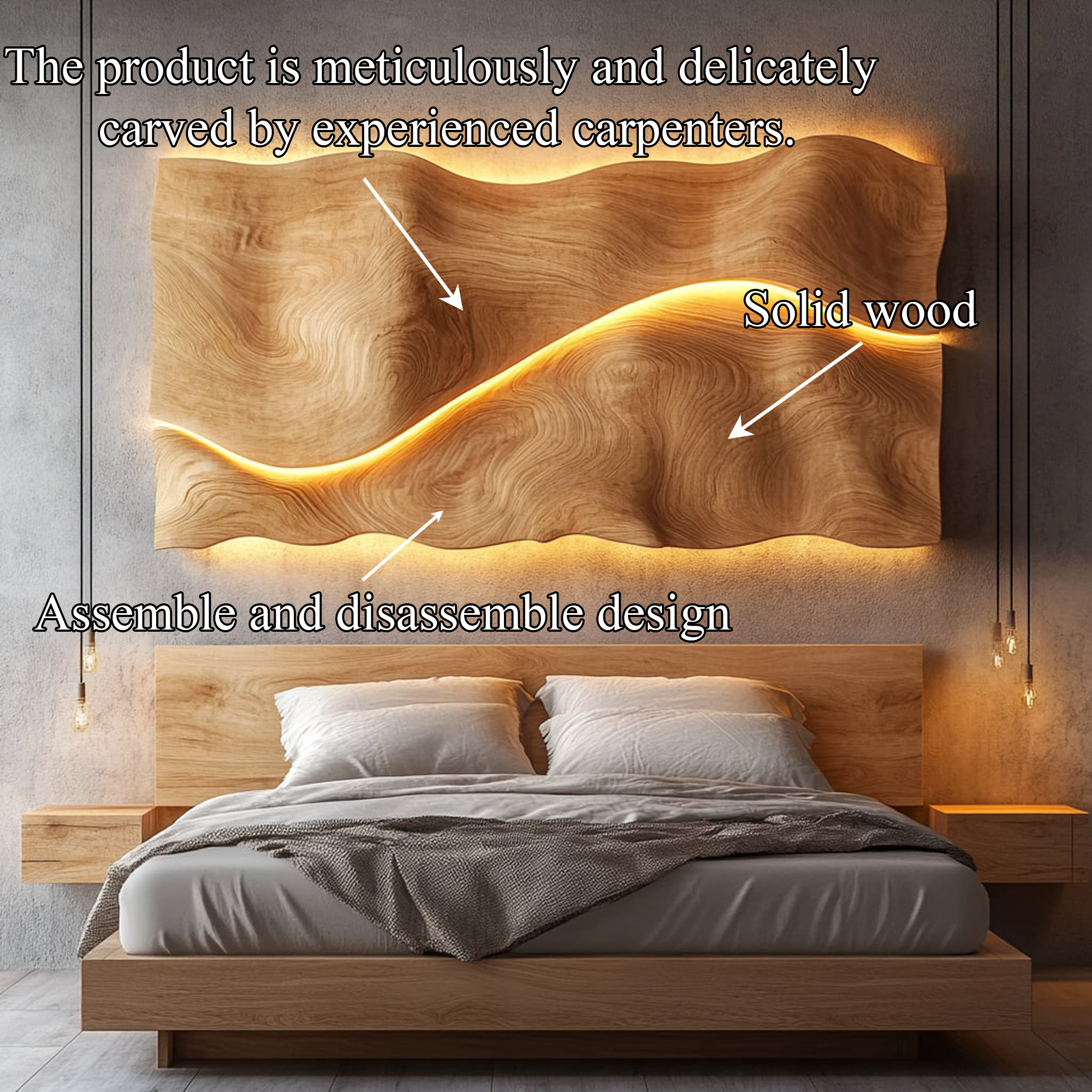 Handcrafted Wood Headboard Solid Wood Bedroom Interior SINLKIDH022