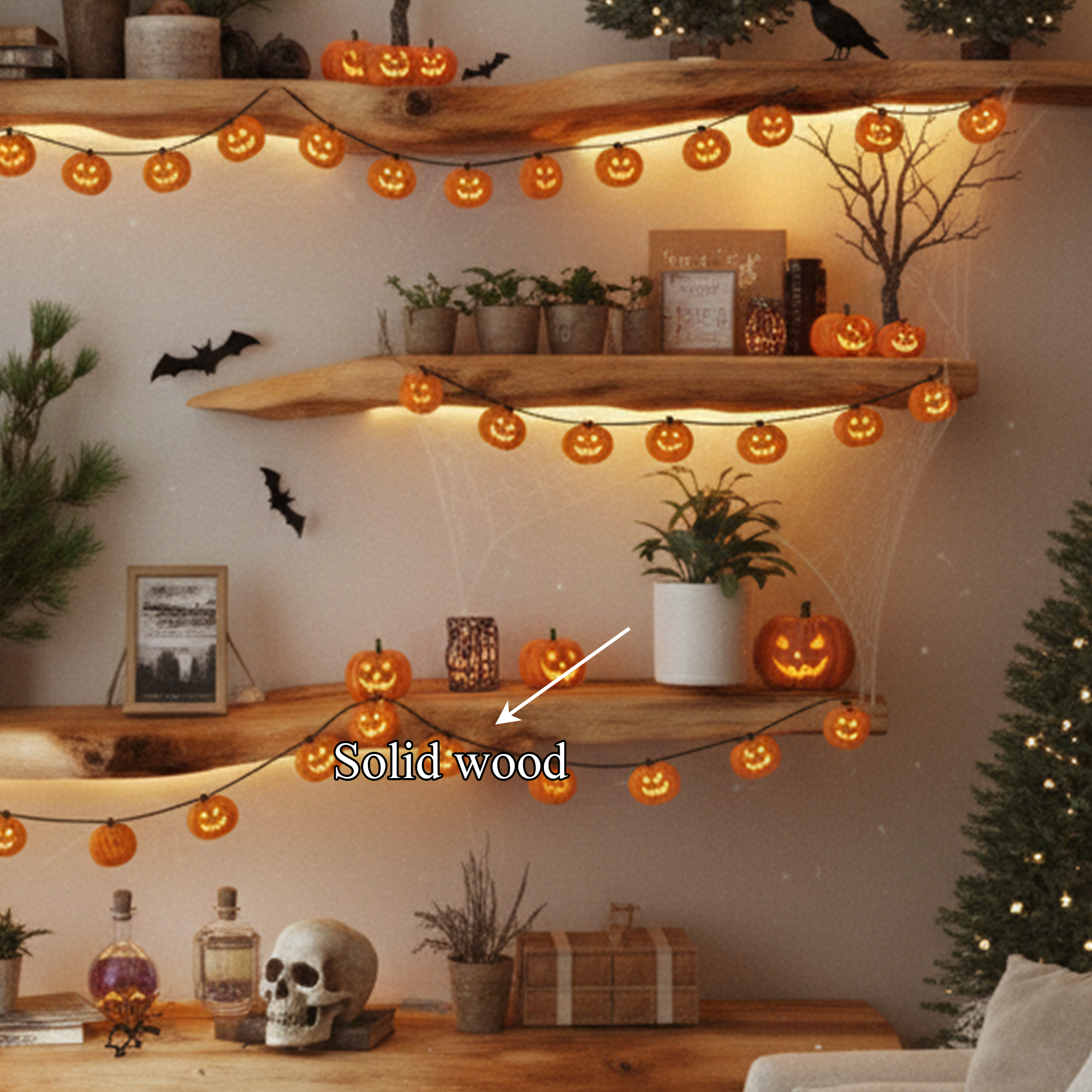 Rustic Floating Wall Shelves Halloween Decor Living Room SINLKIHW032