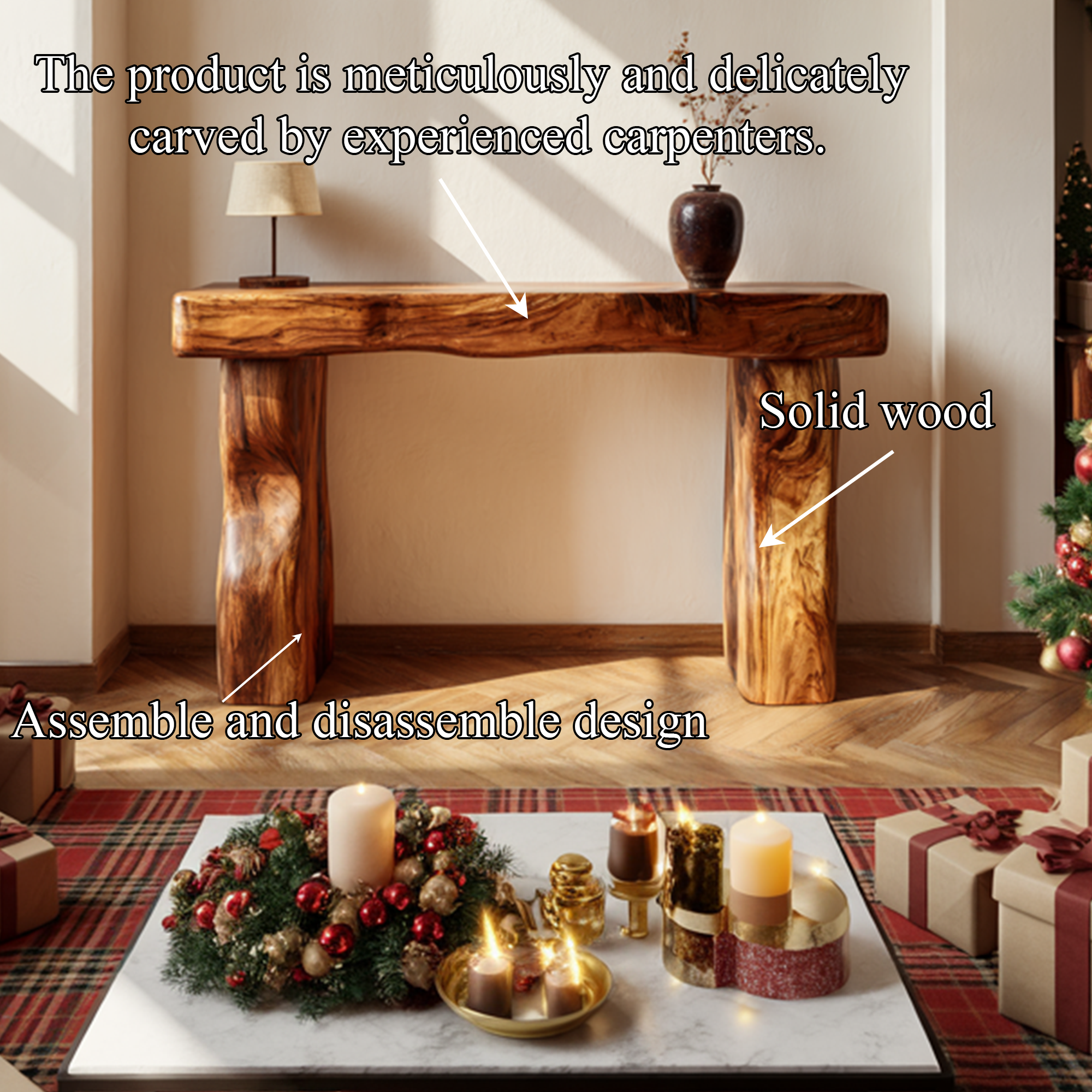 Rustic Console Table Sculpted Wave Base Holiday Living Room SINLKICS403