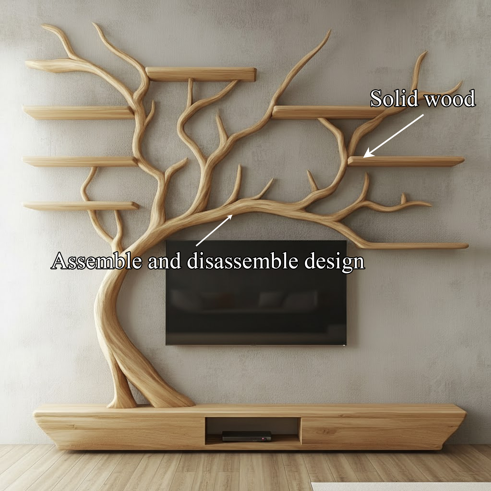 Rustic Tree TV Shelf Organic Home Decor SINLKITB554