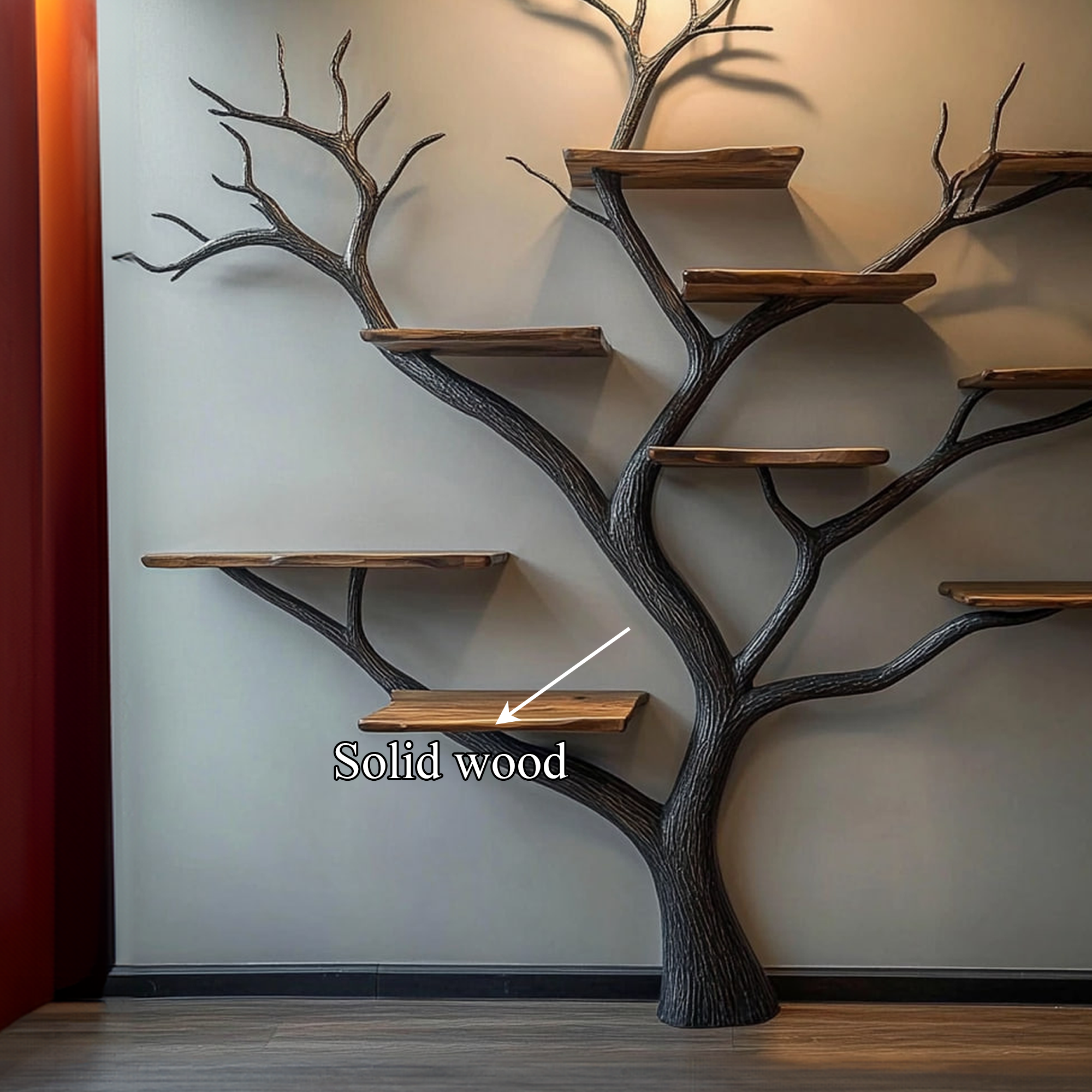 Sculptural Black Tree Bookshelf Solid Wood Modern Organic Design SINLKITB529
