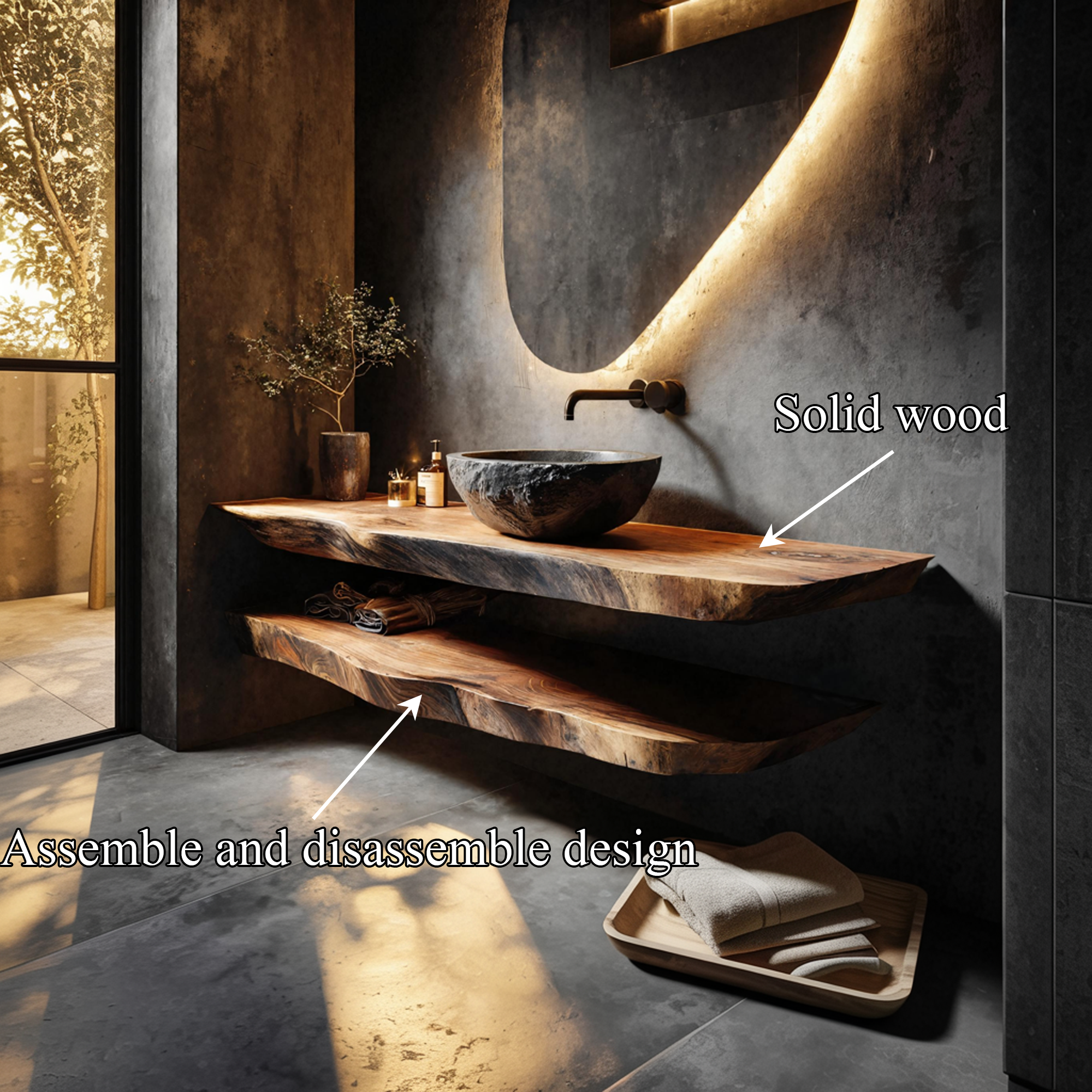 Modern Rustic Bathroom Vanity Wall Floating Wood Counter SINLKIBRV251