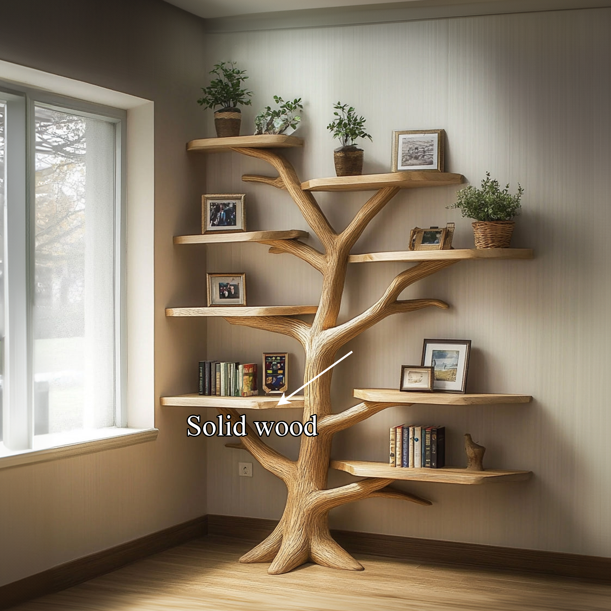 Rustic Tree Bookshelf Vertical Corner Bedroom SINLKITB537