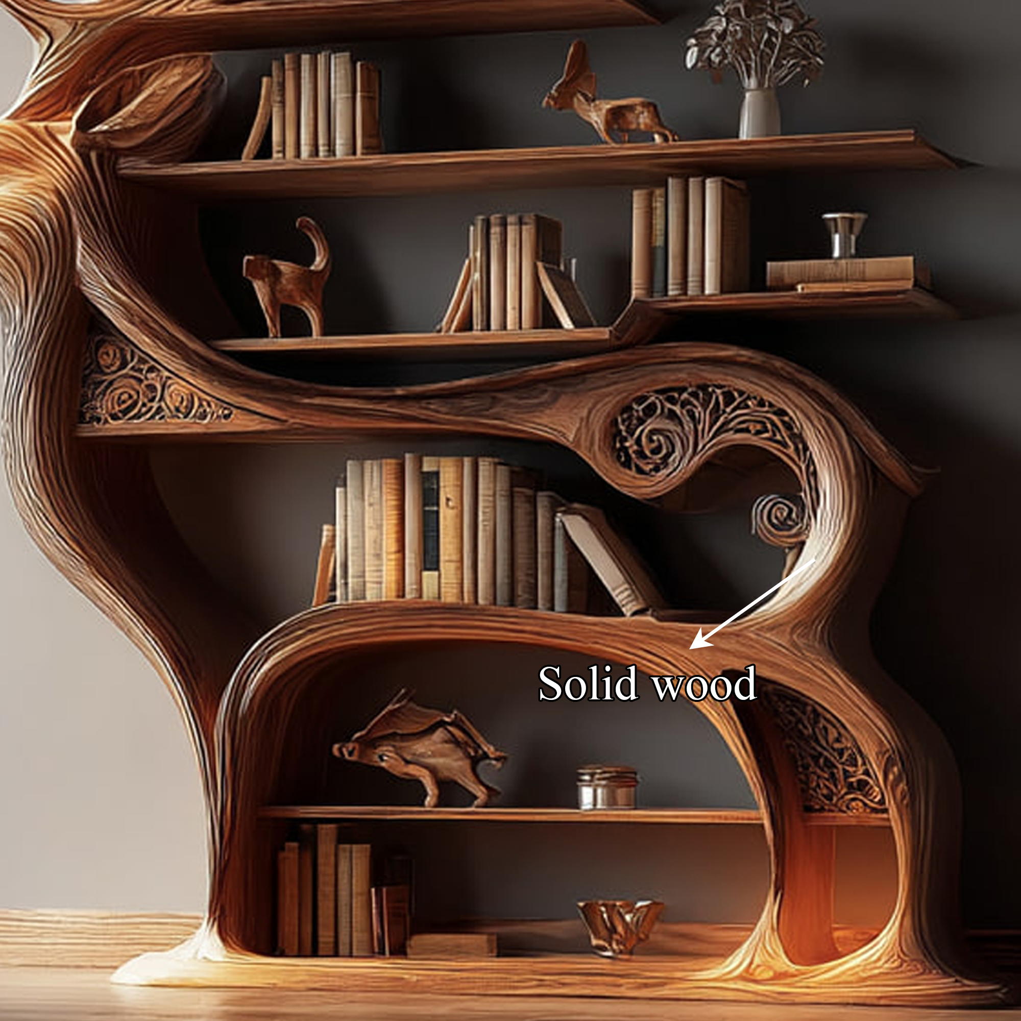 Rustic Wooden Bookshelf Console Deer Design Living Room SINLKISC099