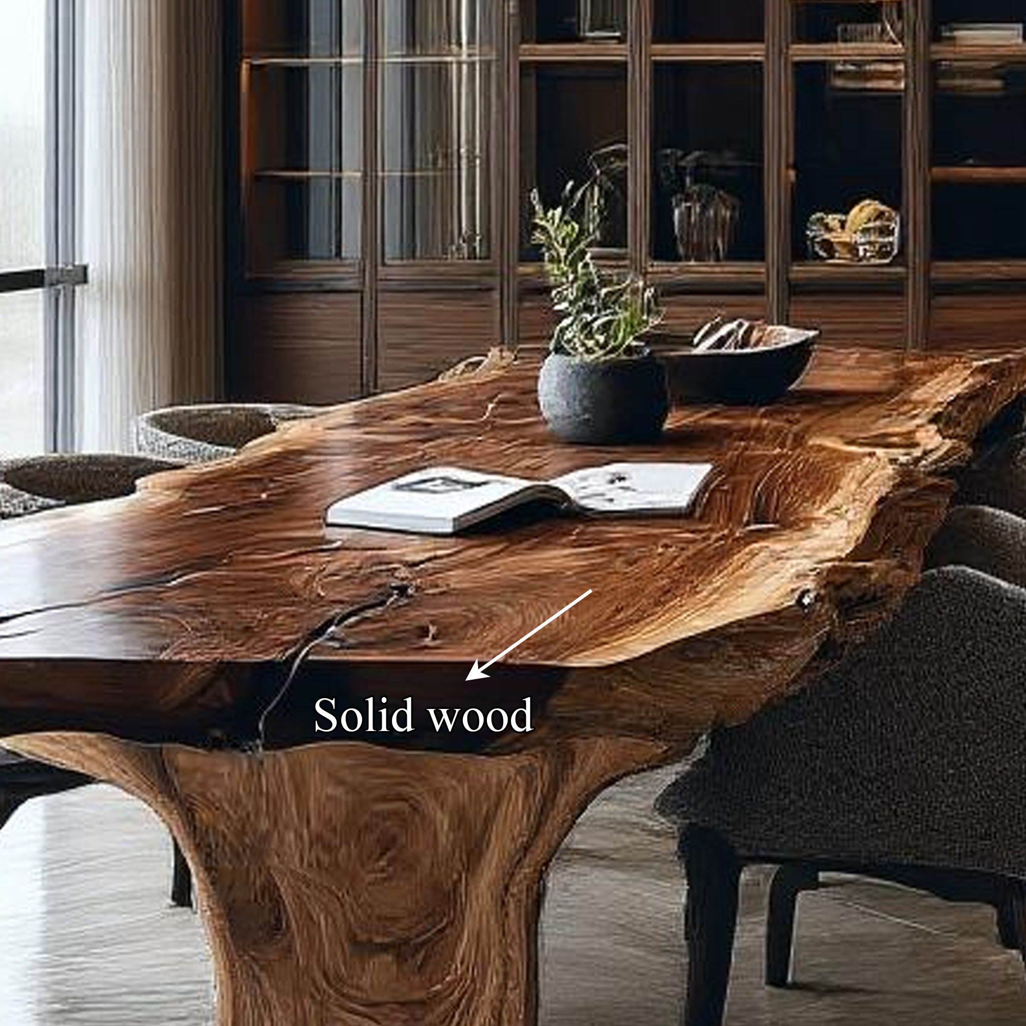 Mid Century Solid Wood Slab Dining Table Kitchen SINLKIDT105