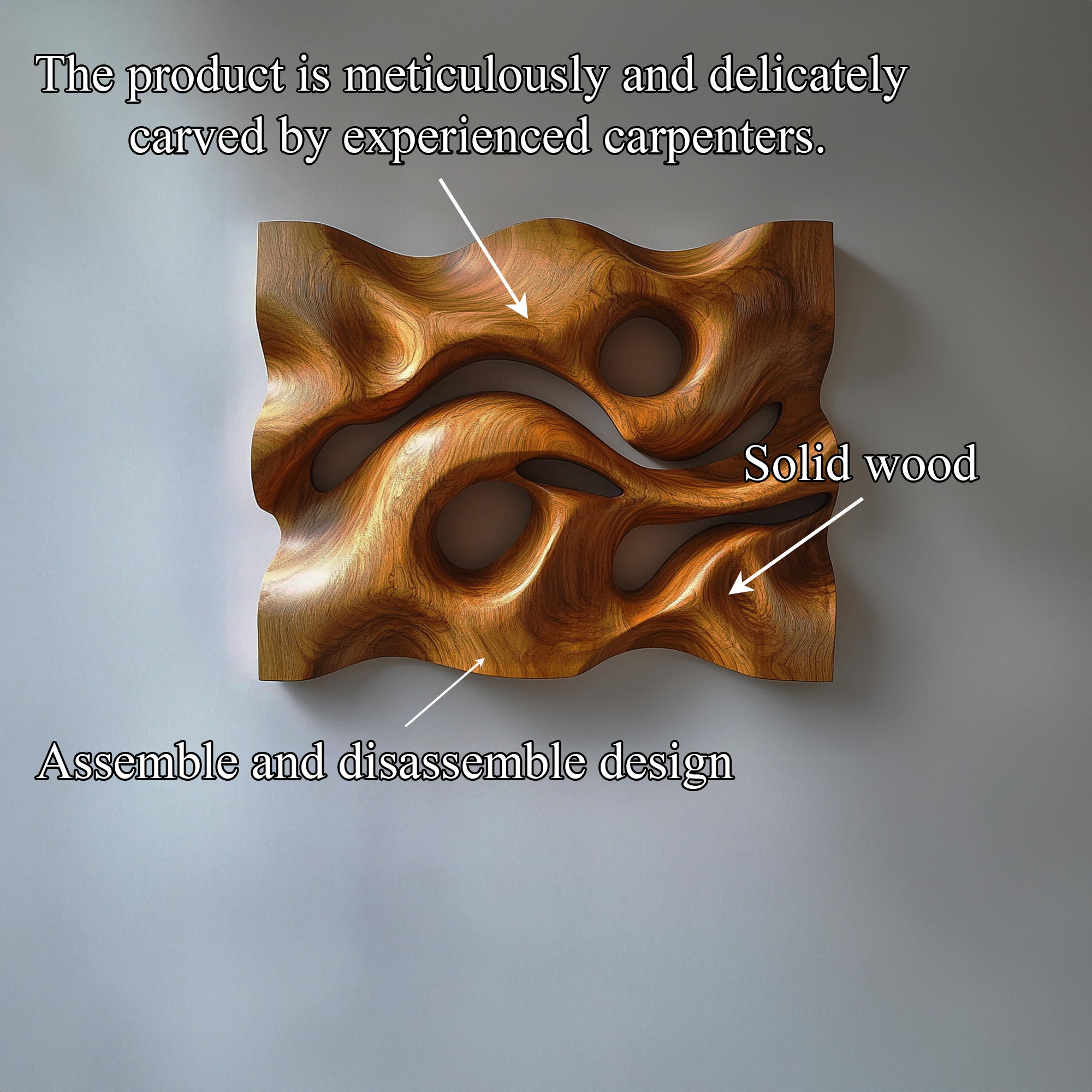 Sculpted Wave Solid Wood Wall Art Headboard Artistic Interior Accent SINLKIWD016
