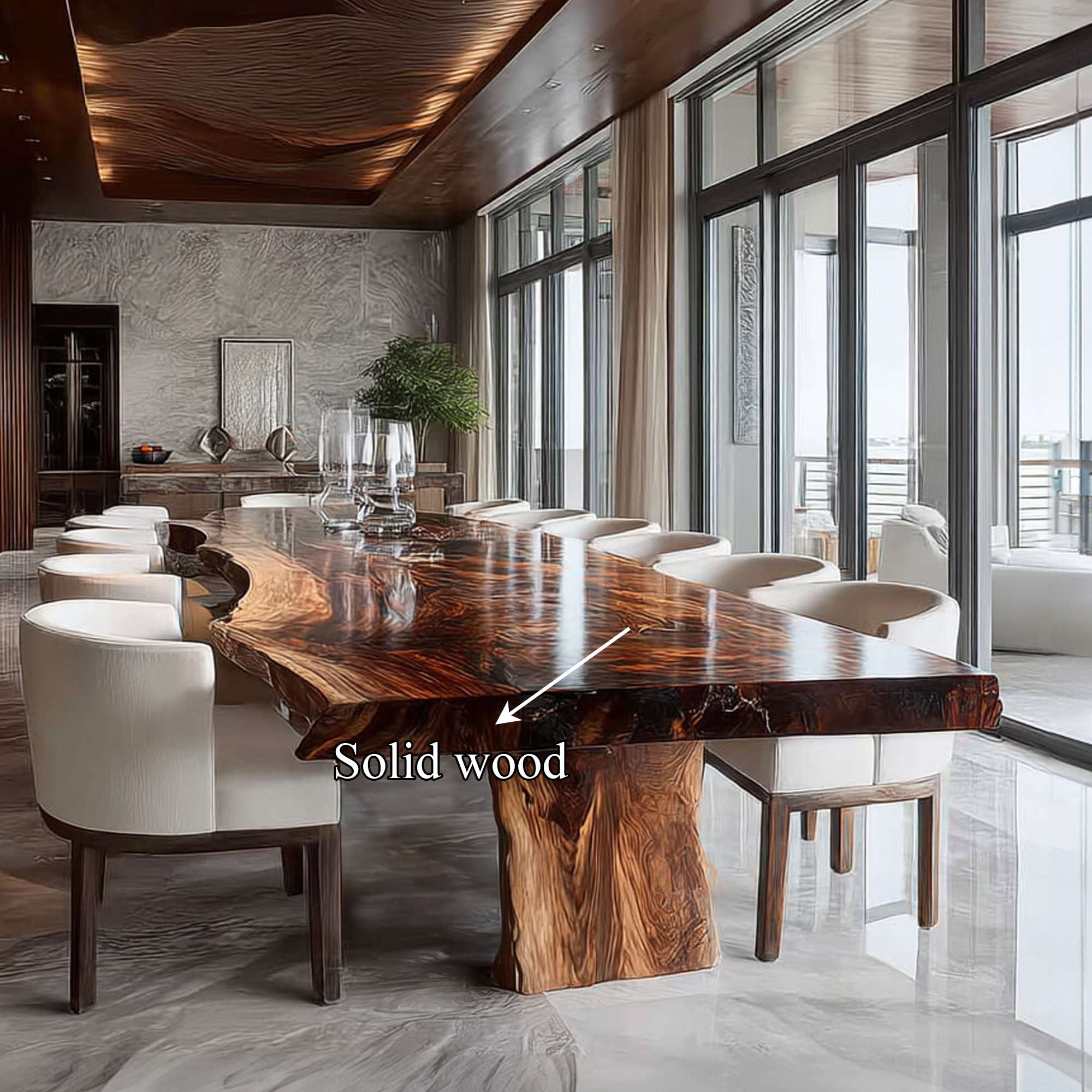 Mid Century Natural Slab Wood Dining Table Kitchen SINLKIDT094