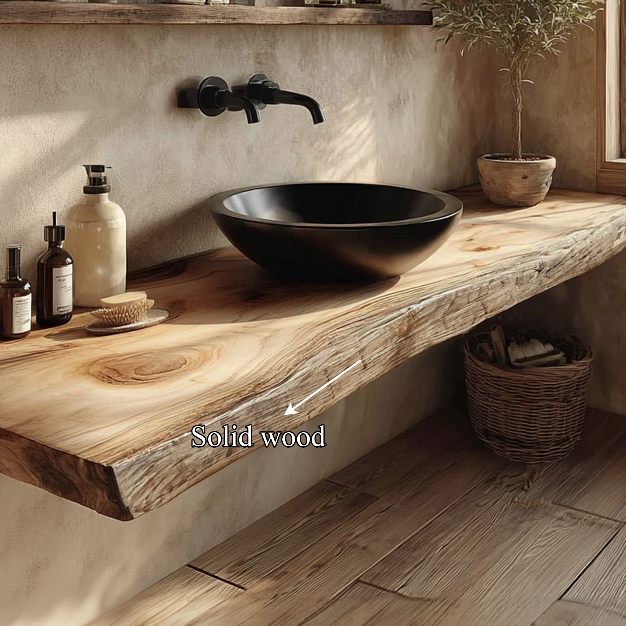 Rustic Floating Shelf Natural Edge Powder Room SINLKIBRV166