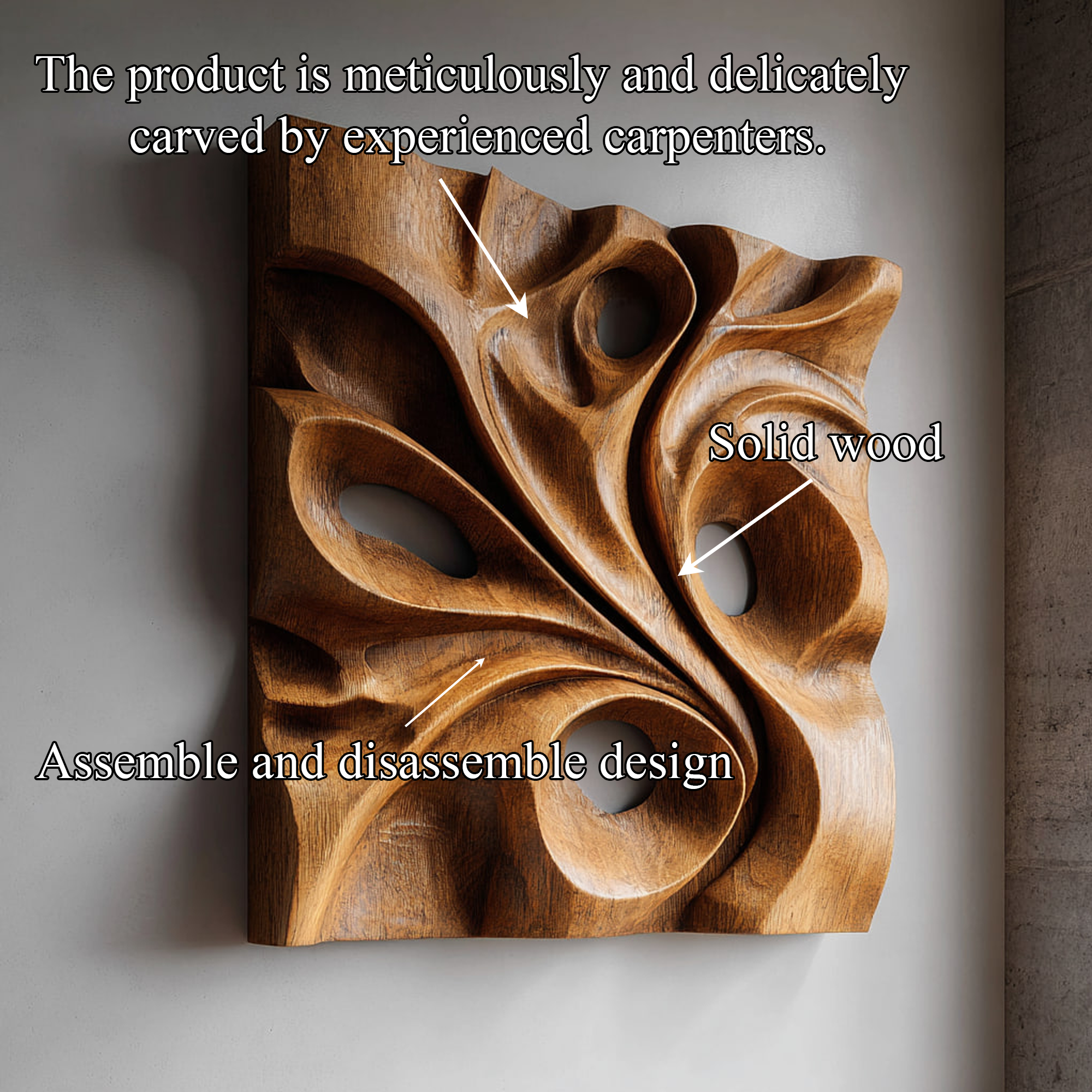 Organic Void Carved Solid Wood Wall Art Sculptural Interior Decor SINLKIWD018