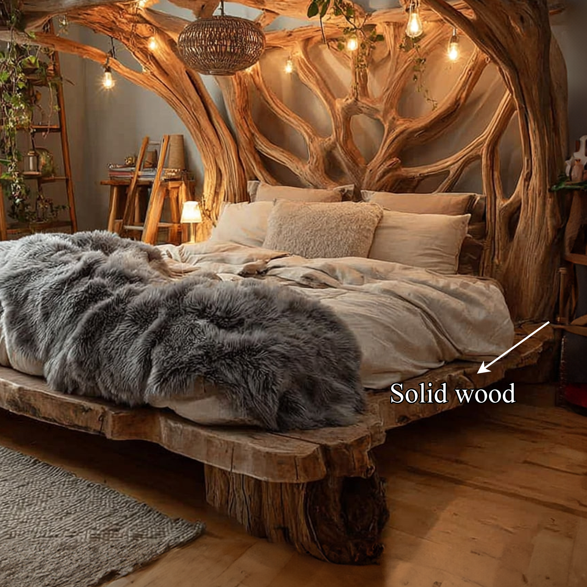Rustic Tree Bed Modern Bedroom SINLKIWB046