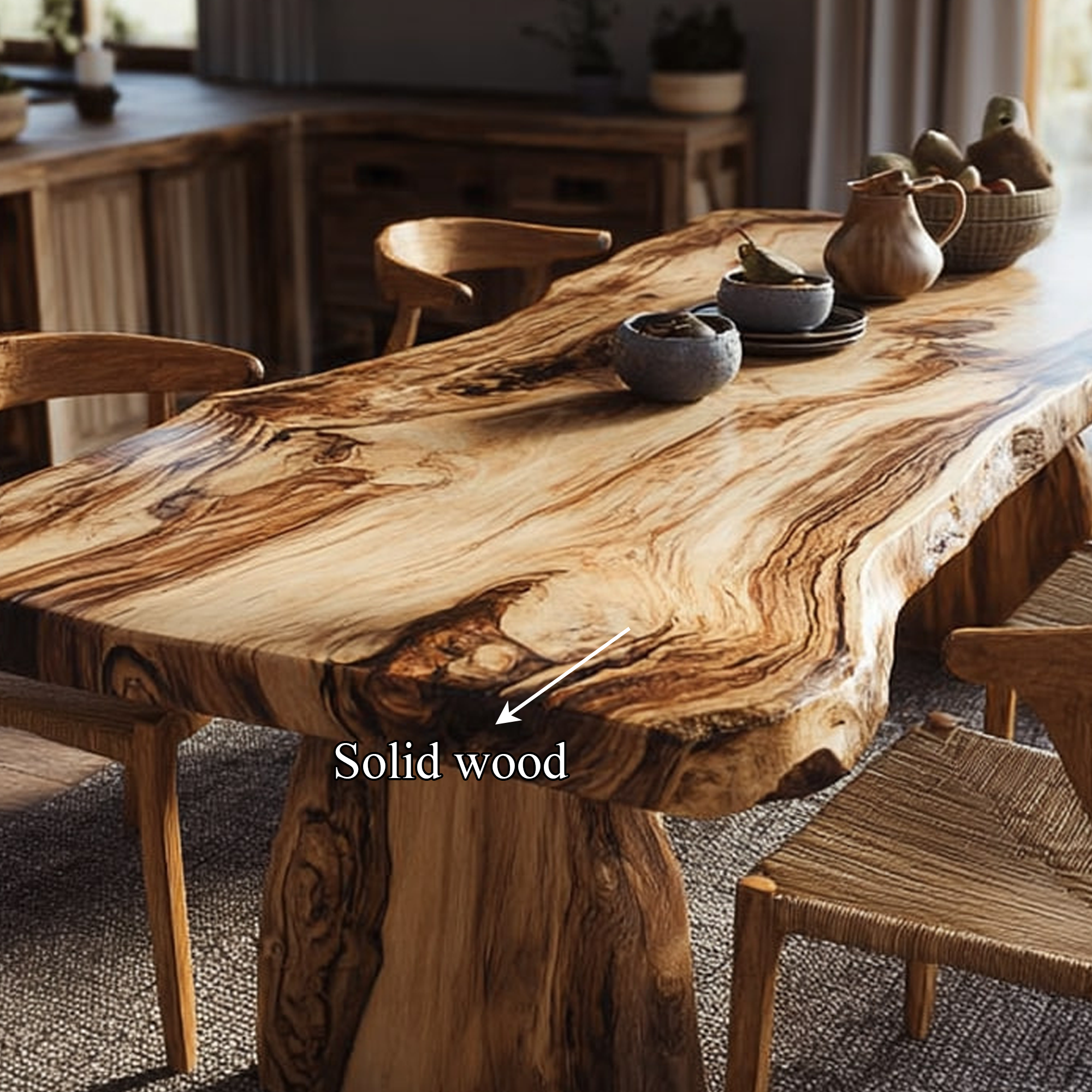 Rustic Live Edge Wooden Dining Table Dining Room SINLKIDT114