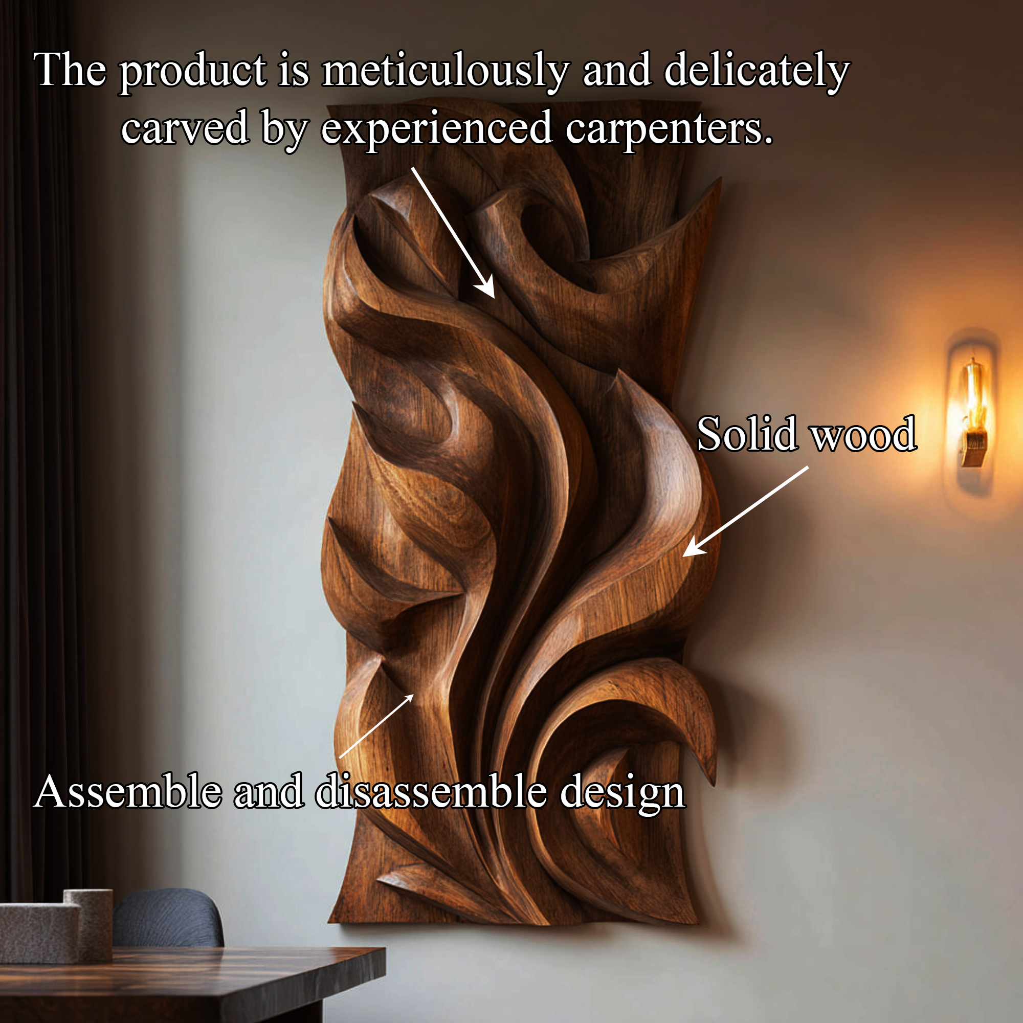 Abstract Carved Solid Wood Wall Art Sculptural Interior Decor SINLKIWD014