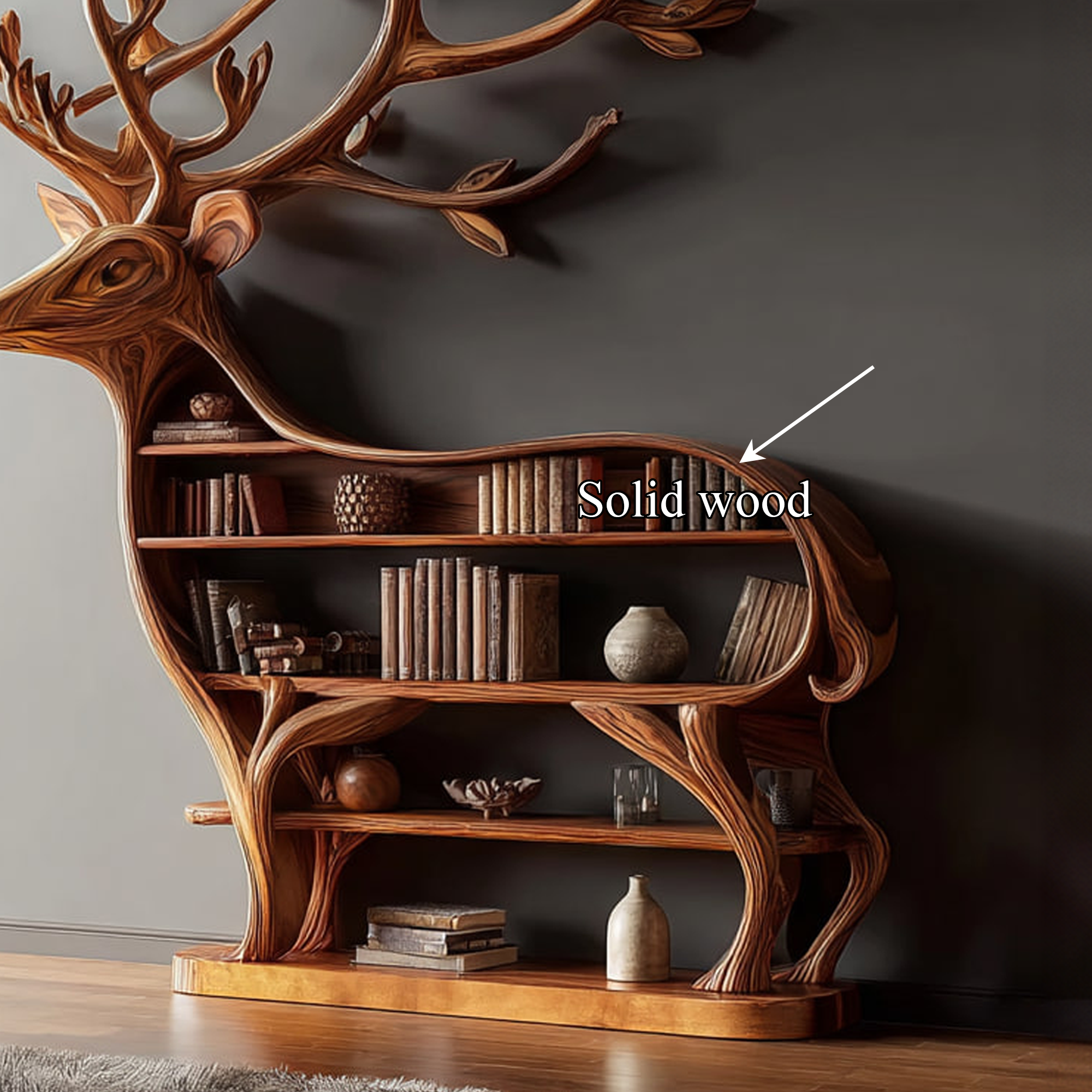Rustic Wooden Deer Console Bookshelf Living Room SINLKISC097