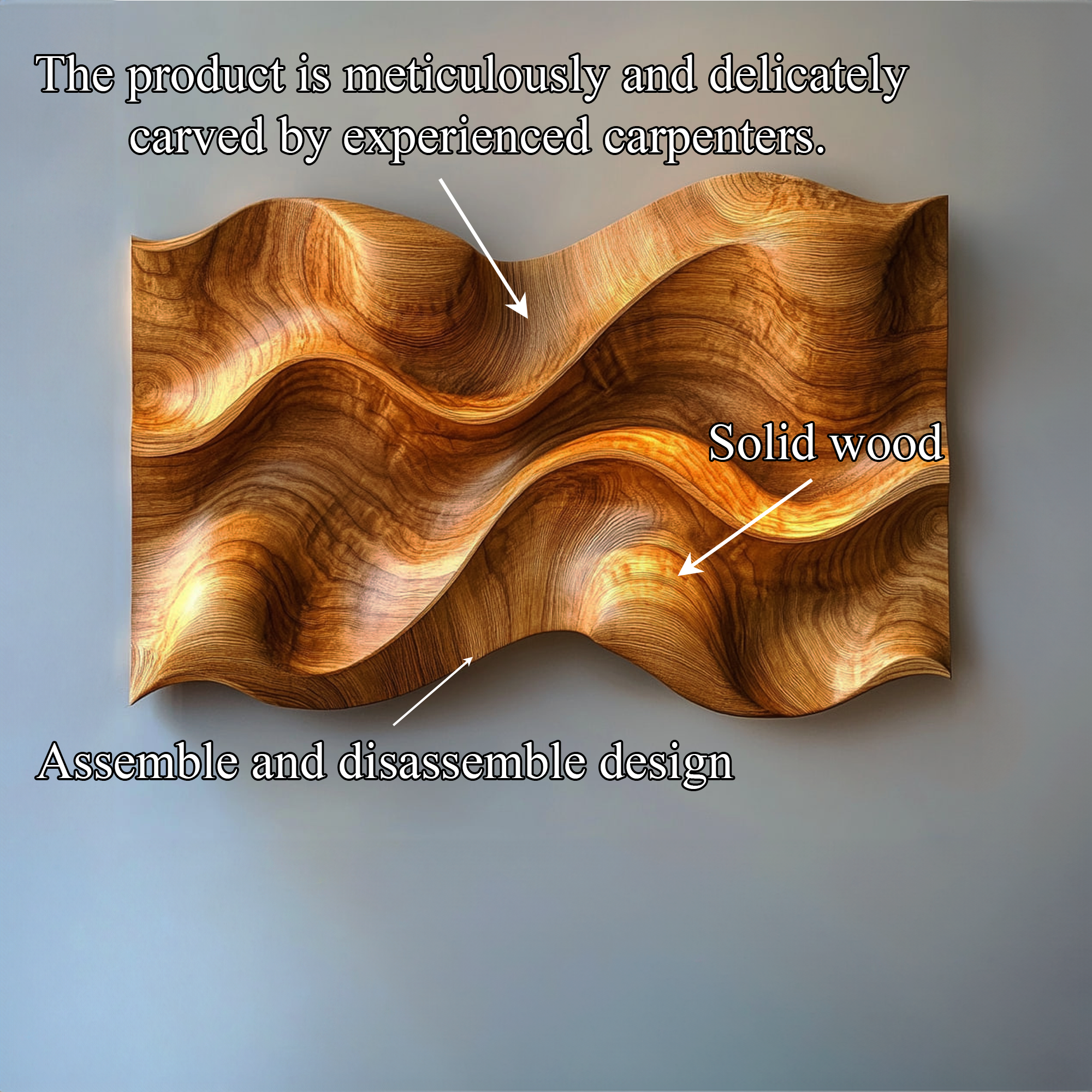 Ripple Grain Solid Wood Wall Art Organic Modern Interior Decor SINLKIWD019