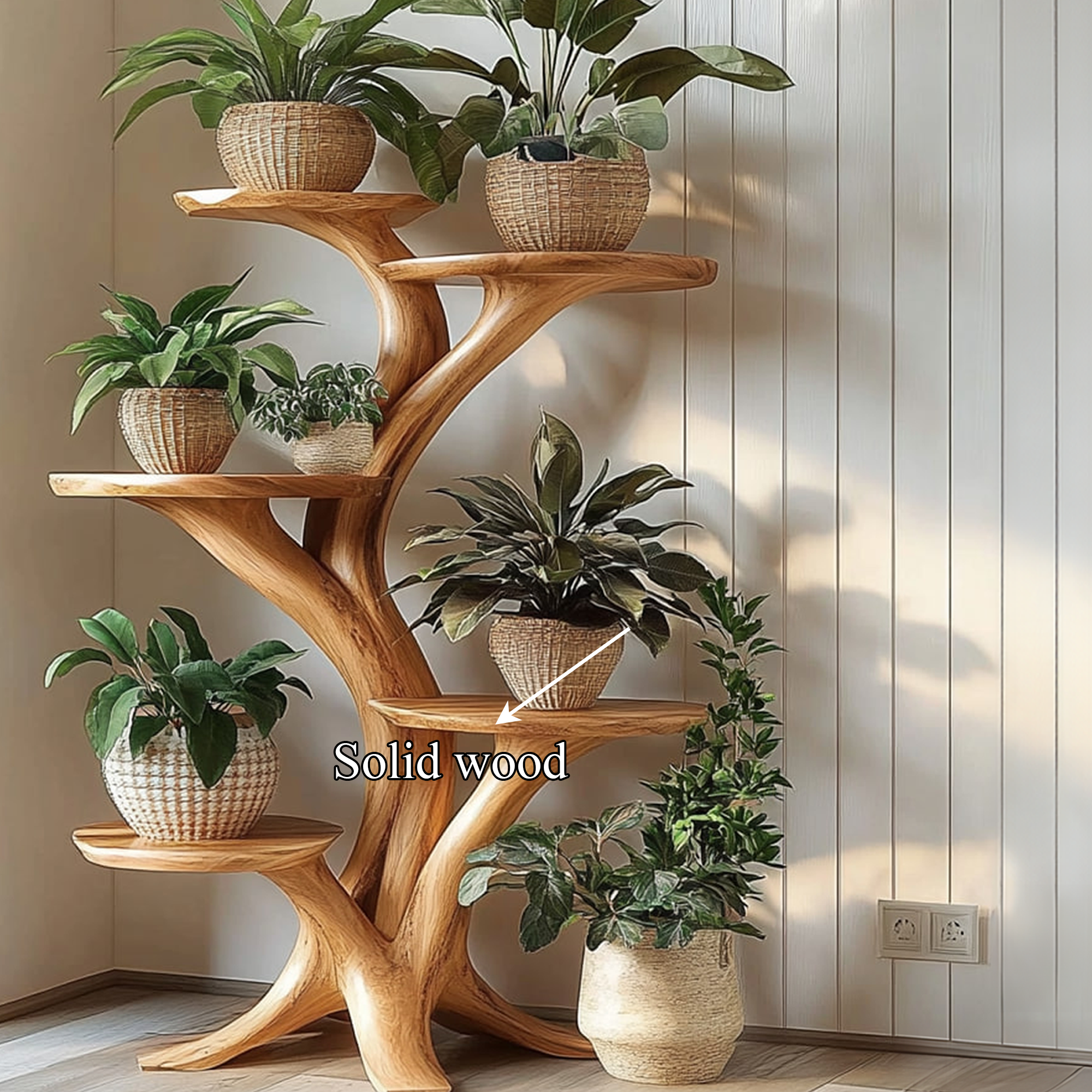 Rustic Tree Plant Stand Natural Interior Design Living Room SINLKITT075