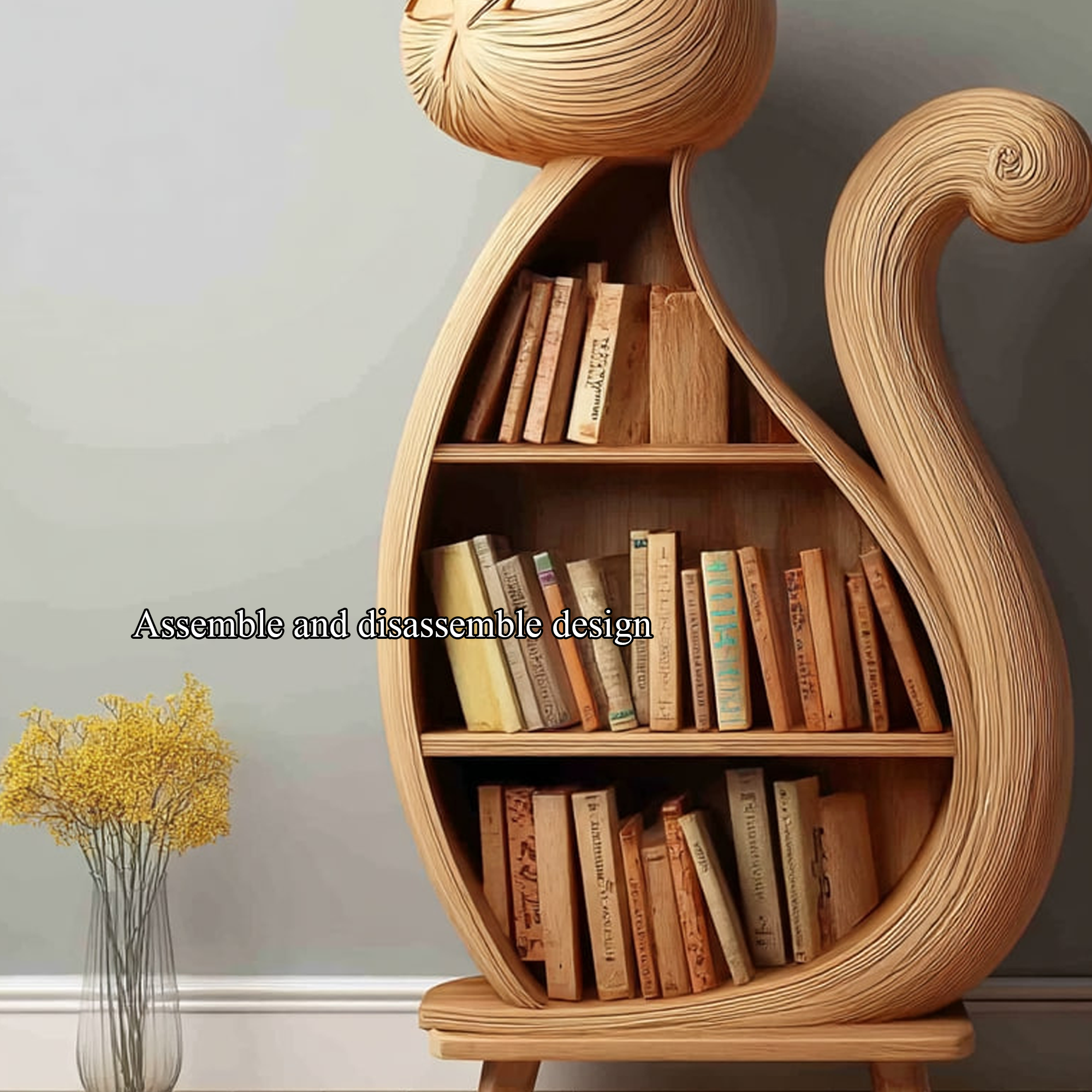 Rustic Cat Bookcase Children Bedroom SINLKISC159