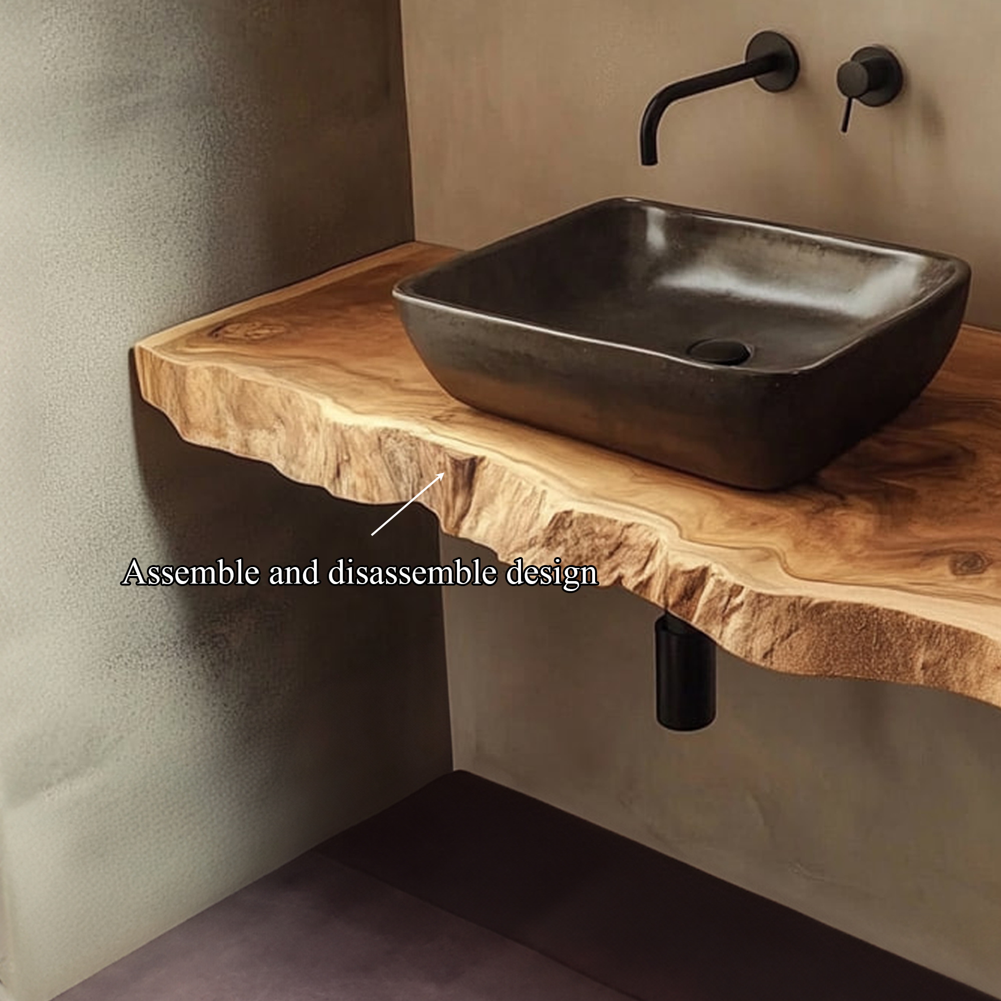 Mid Century Bathroom Vanity Shelf Live Edge Wood Bathroom Decor SINLKIBRV223