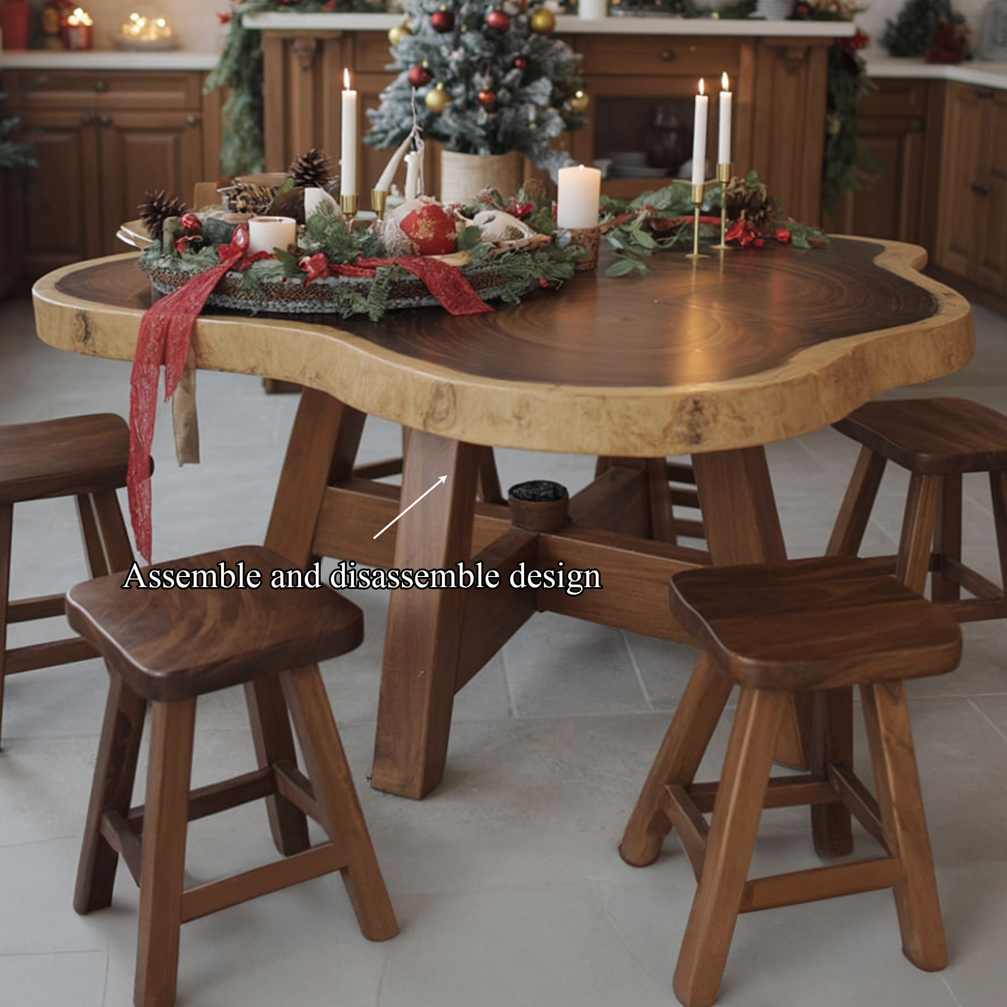 Rustic Round Rustic Table Christmas Holiday Decor Dining Room SINLKIDT140