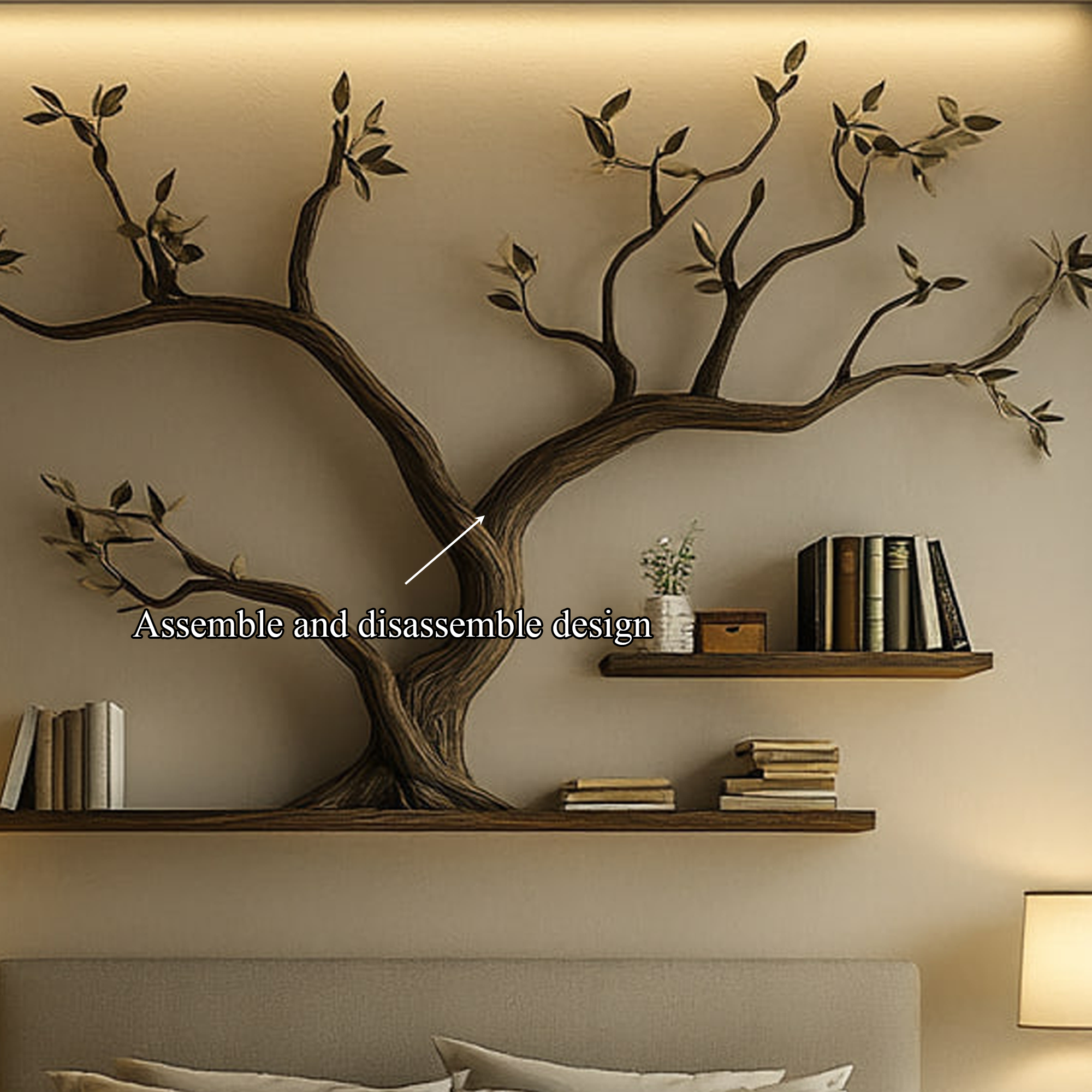 Mid Century Organic Tree Bookshelf Headboard Bedroom Design SINLKITBS094