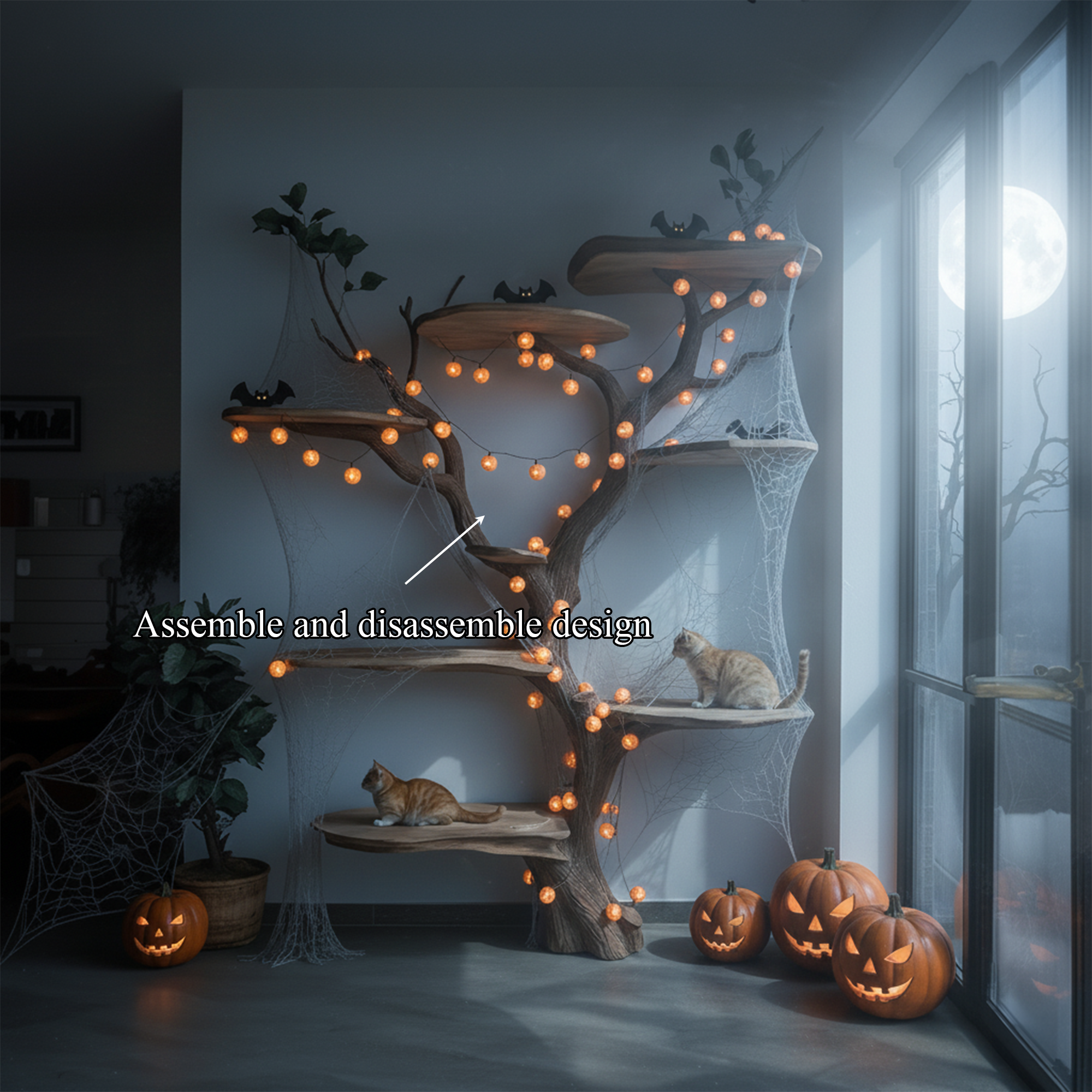 Mid Century Halloween Cat Tree Shelf Living Room SINLKIHW026