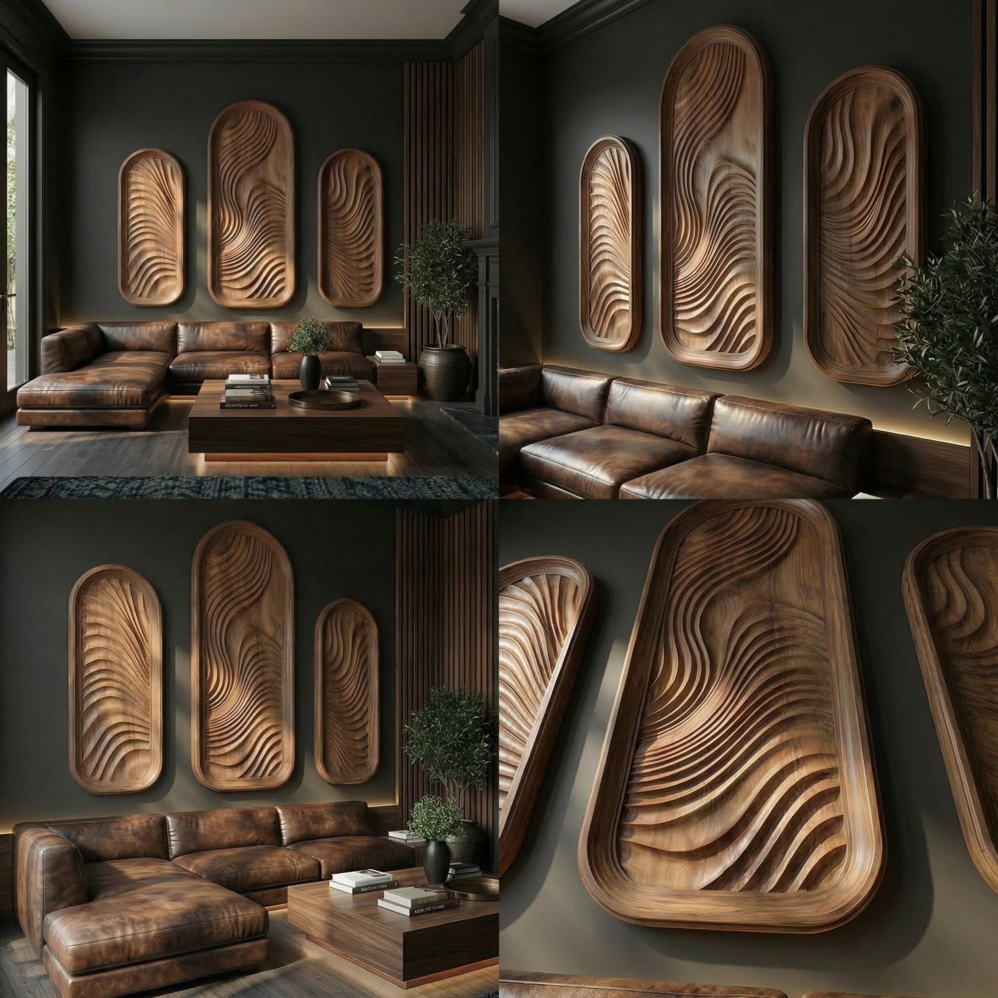 Modern Minimalist Wood Sculpture Wall Art Living Room And Hallway SINLKIWD051