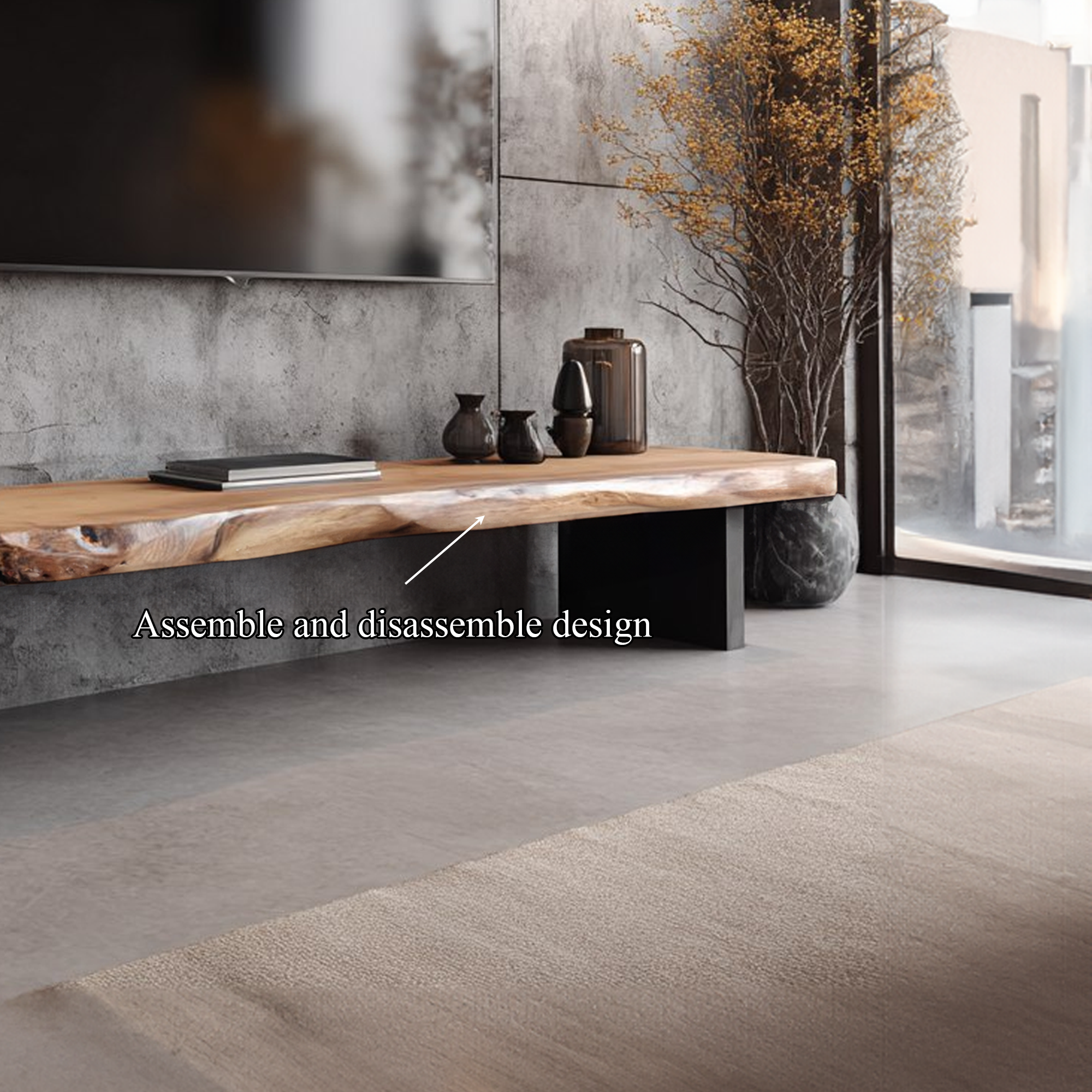 Mid Century Modern TV Stand Natural Wood Console Premium Bedroom SINLKICS332