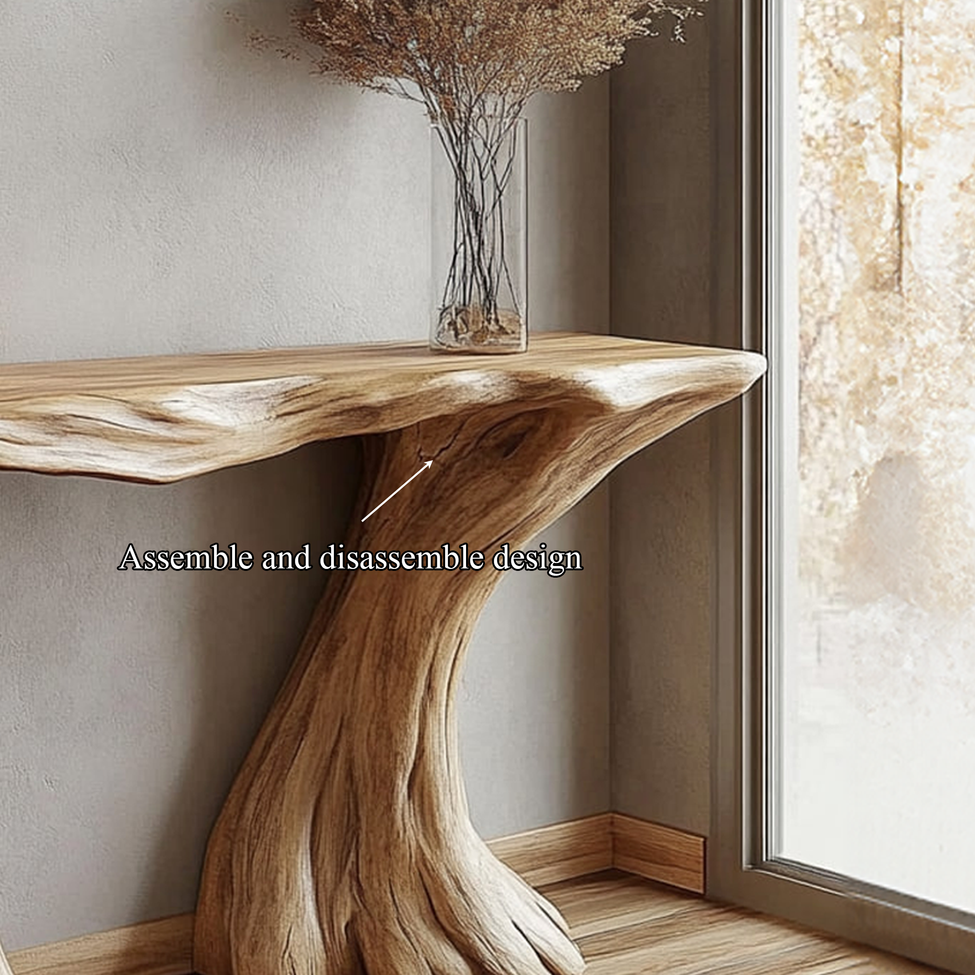 Rustic Console Table Sculptural Hourglass Base Luxury Foyer SINLKICS350