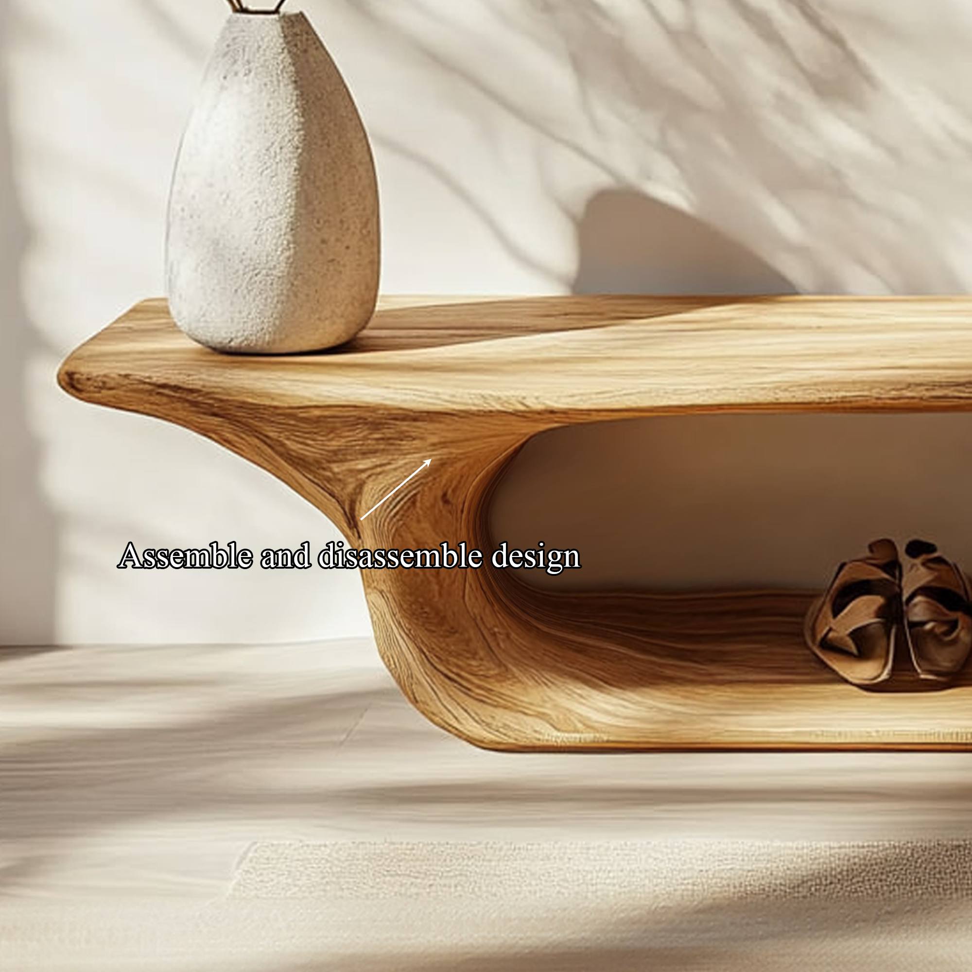 Mid Century Minimalist Wood Shoe Bench Entry Space SINLKISB051